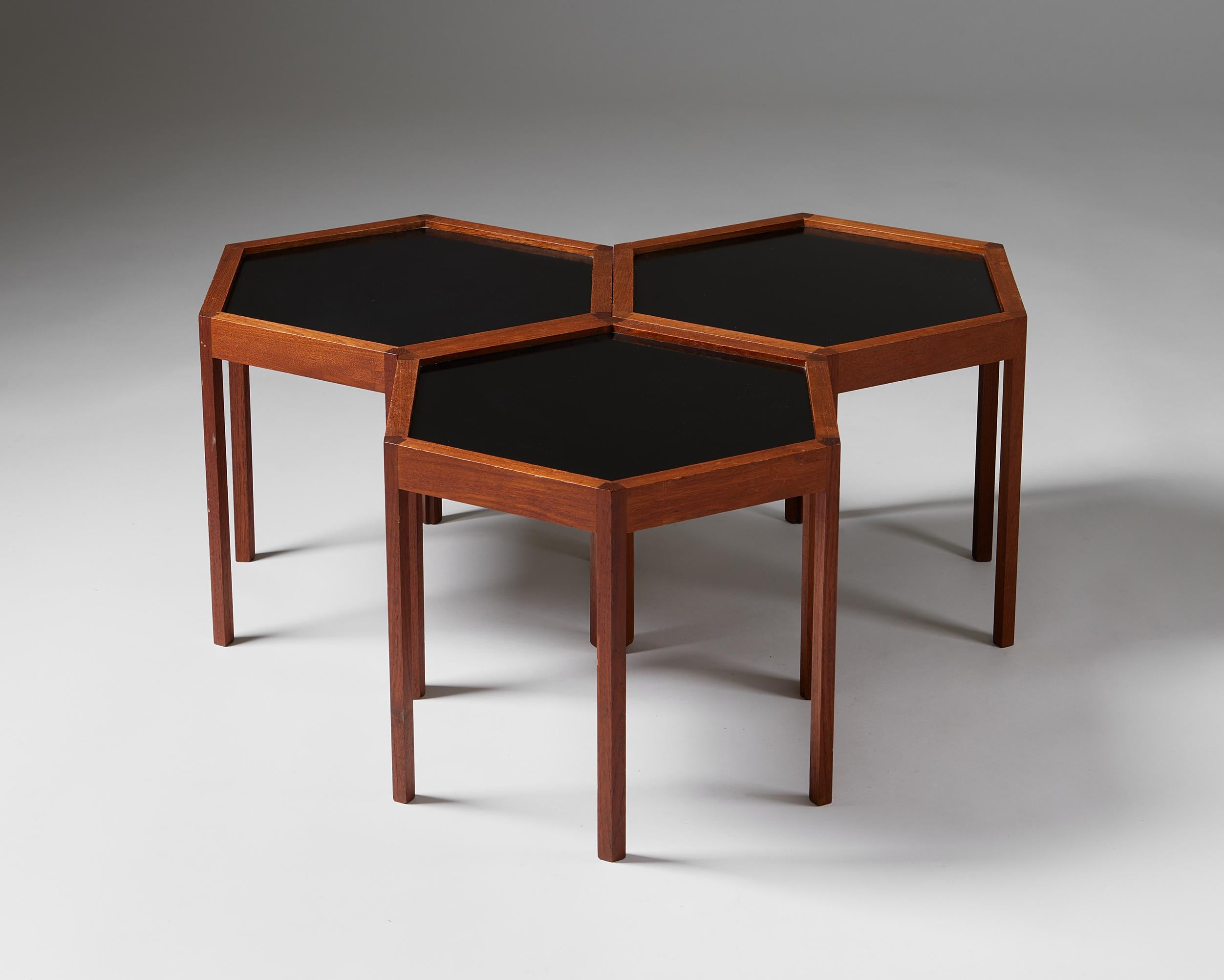 20th Century Set of Three Hexagonal Side Tables Designed by Hans C. Andersen, Denmark, 1960s
