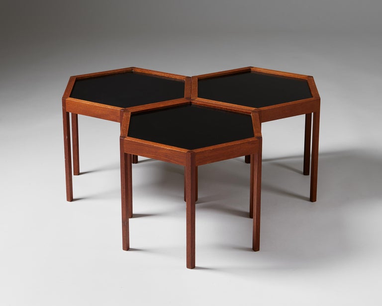 20th Century Set of Three Hexagonal Side Tables Designed by Hans C. Andersen, Denmark, 1960s For Sale