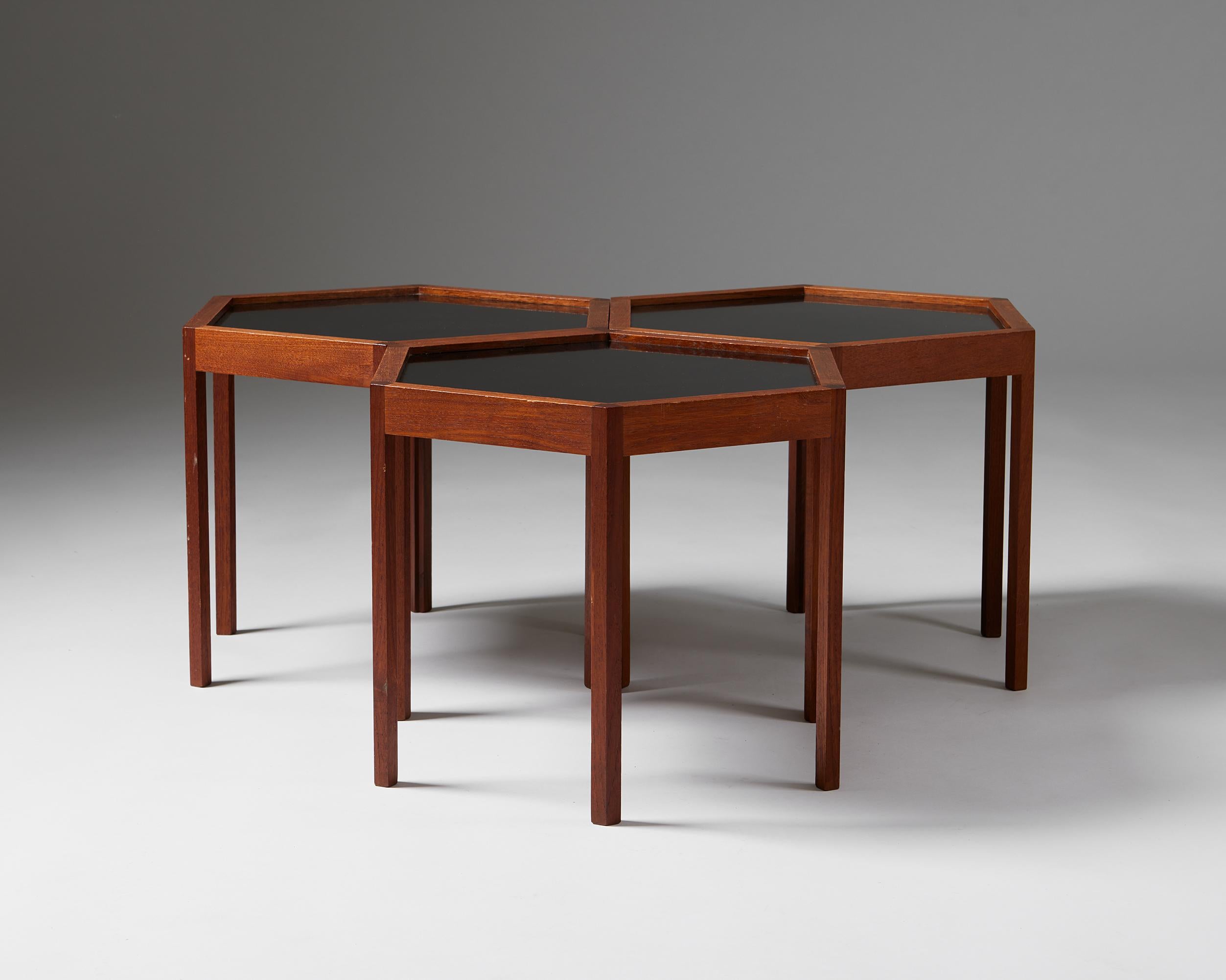 Formica Set of Three Hexagonal Side Tables Designed by Hans C. Andersen, Denmark, 1960s