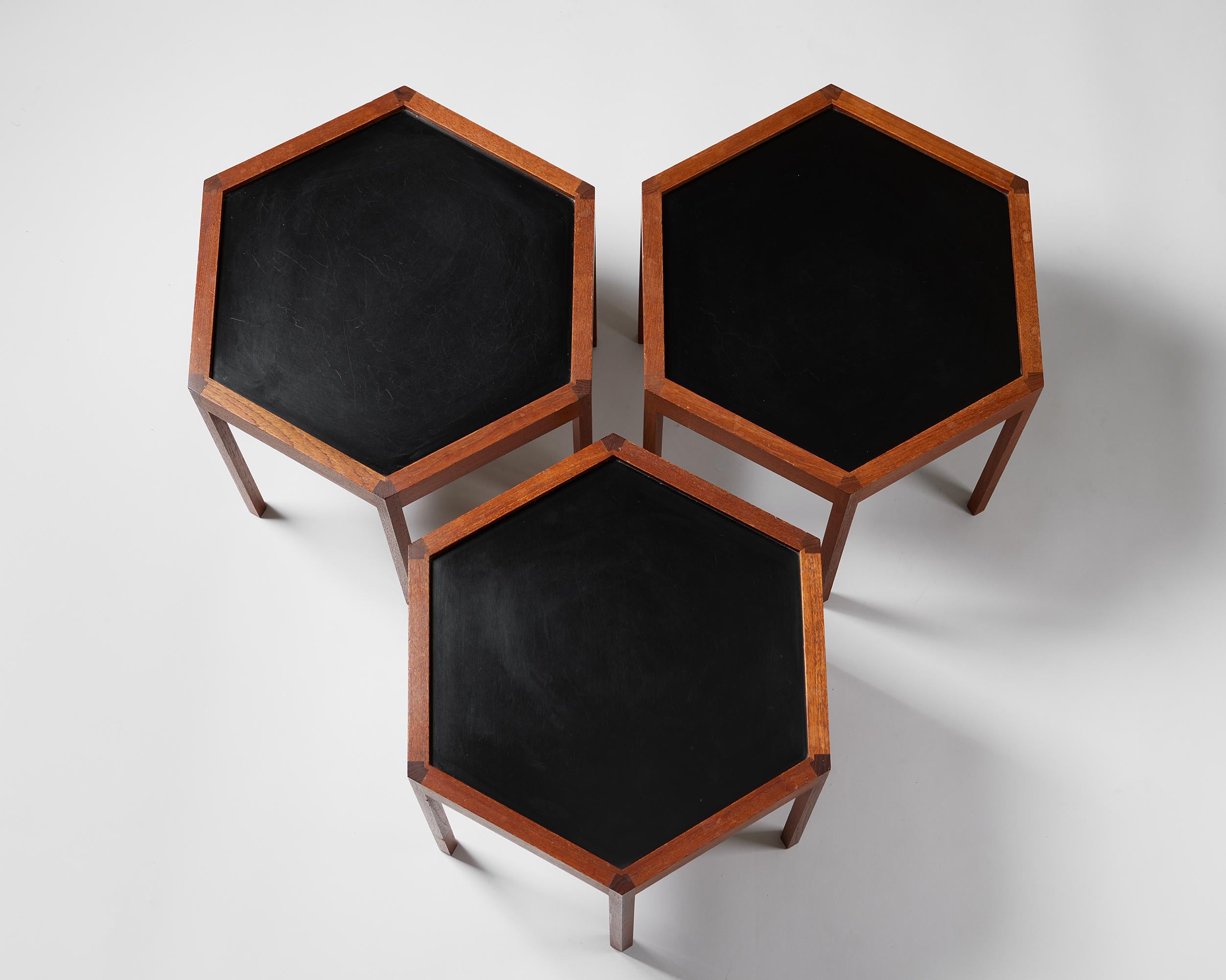 Set of Three Hexagonal Side Tables Designed by Hans C. Andersen, Denmark, 1960s 1