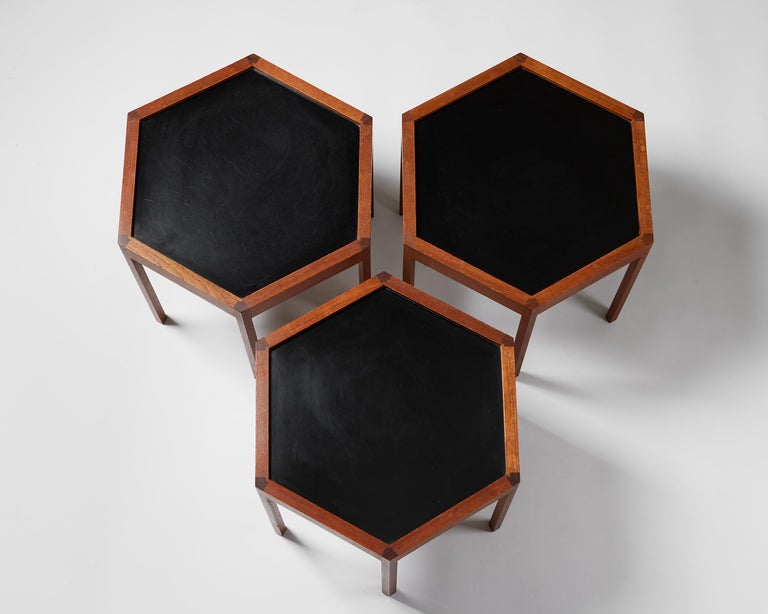 Set of Three Hexagonal Side Tables Designed by Hans C. Andersen, Denmark, 1960s For Sale 1
