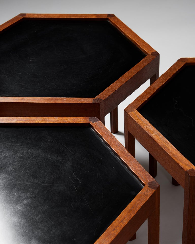 Set of Three Hexagonal Side Tables Designed by Hans C. Andersen, Denmark, 1960s For Sale 2