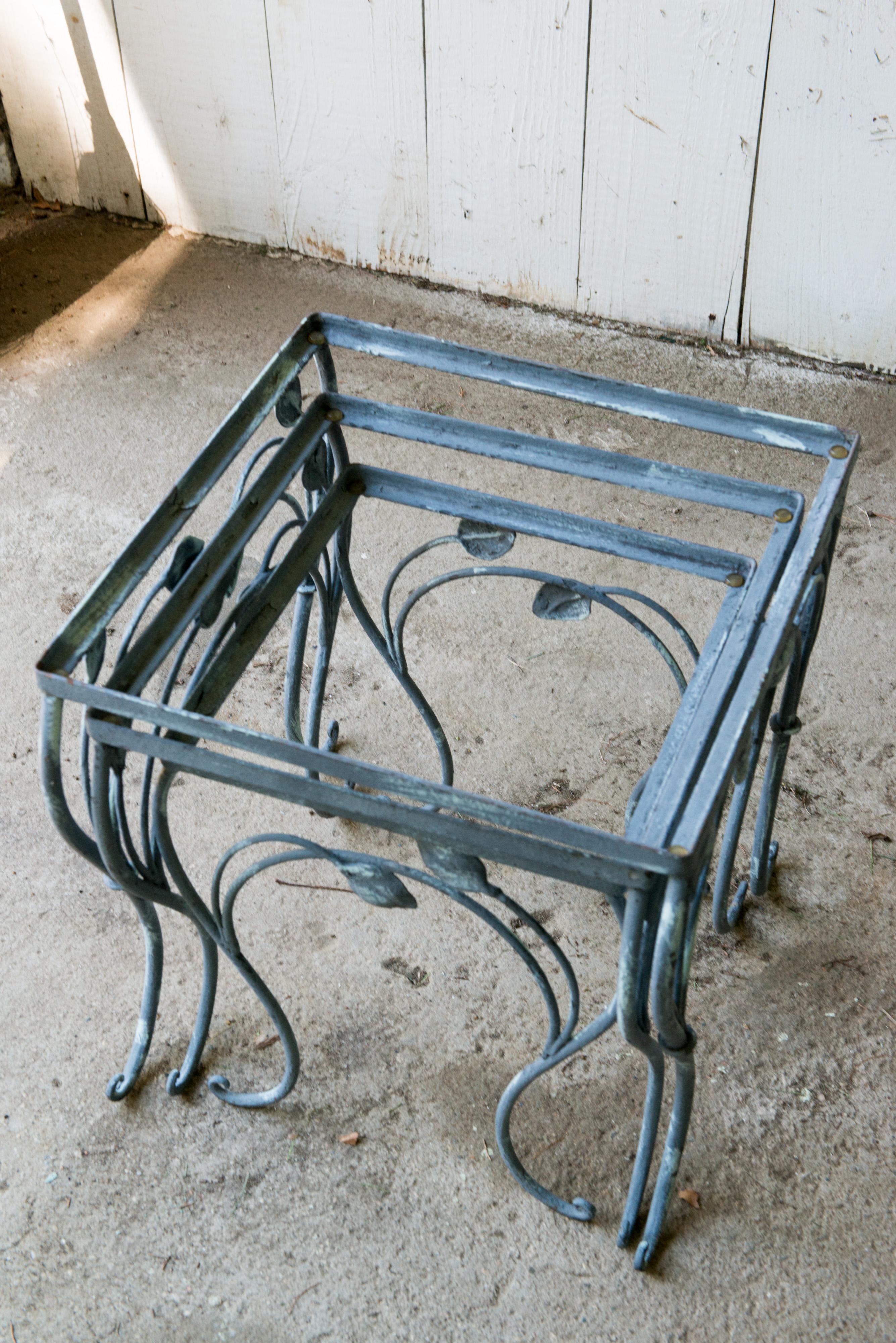 Set of Three High Quality Wrought Iron Nesting Tables by Salterini 3