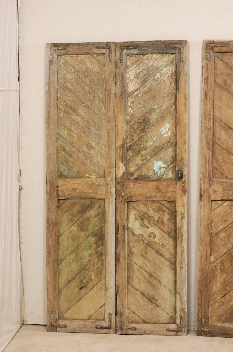 Set of Three HingedPairs of Carved Wood European Rustic Doors For Sale at 1stdibs