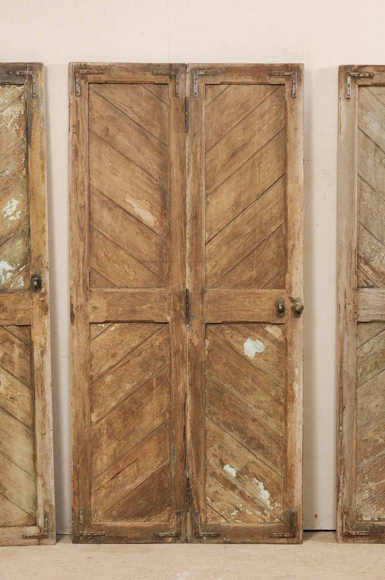 Set of Three HingedPairs of Carved Wood European Rustic Doors For Sale at 1stdibs