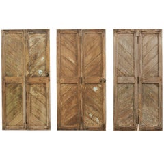 Set of Three Early 20th C. Hinged-Pairs of Diagonally Set Wood Doors from Europe