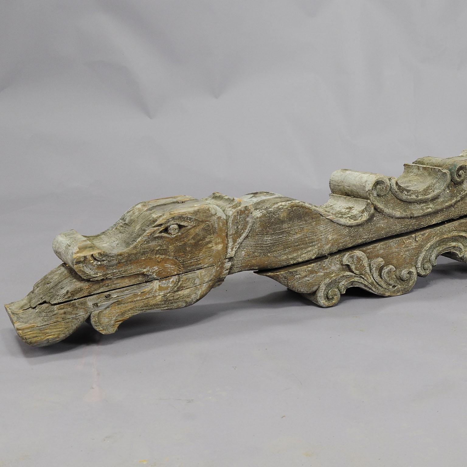 German Set of Three Historical Dragon Head Wood Beams For Sale