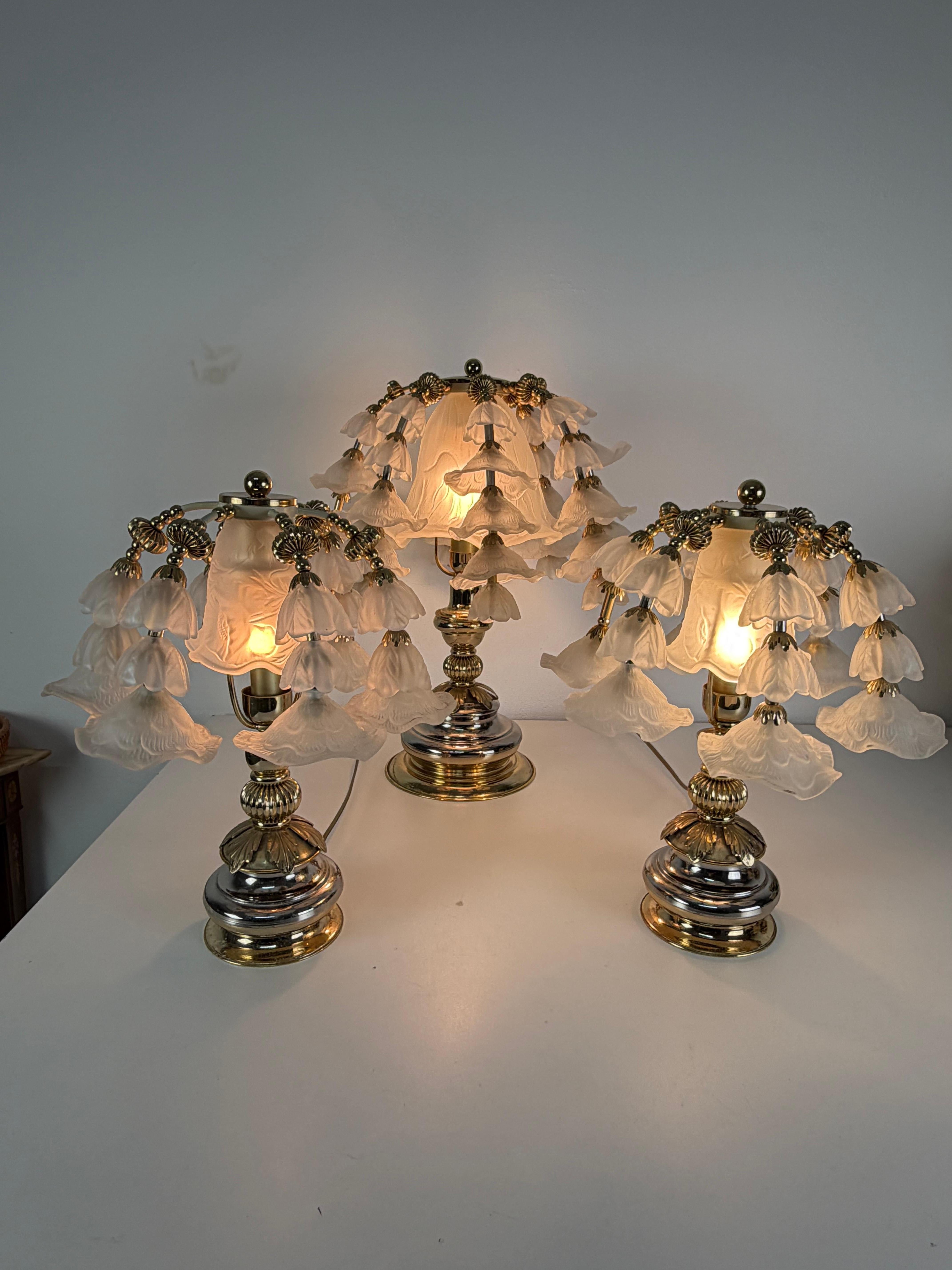 Set of three Hollywood Regency Bedroom Table Lamps, attributed to Banci, 1980s For Sale 3