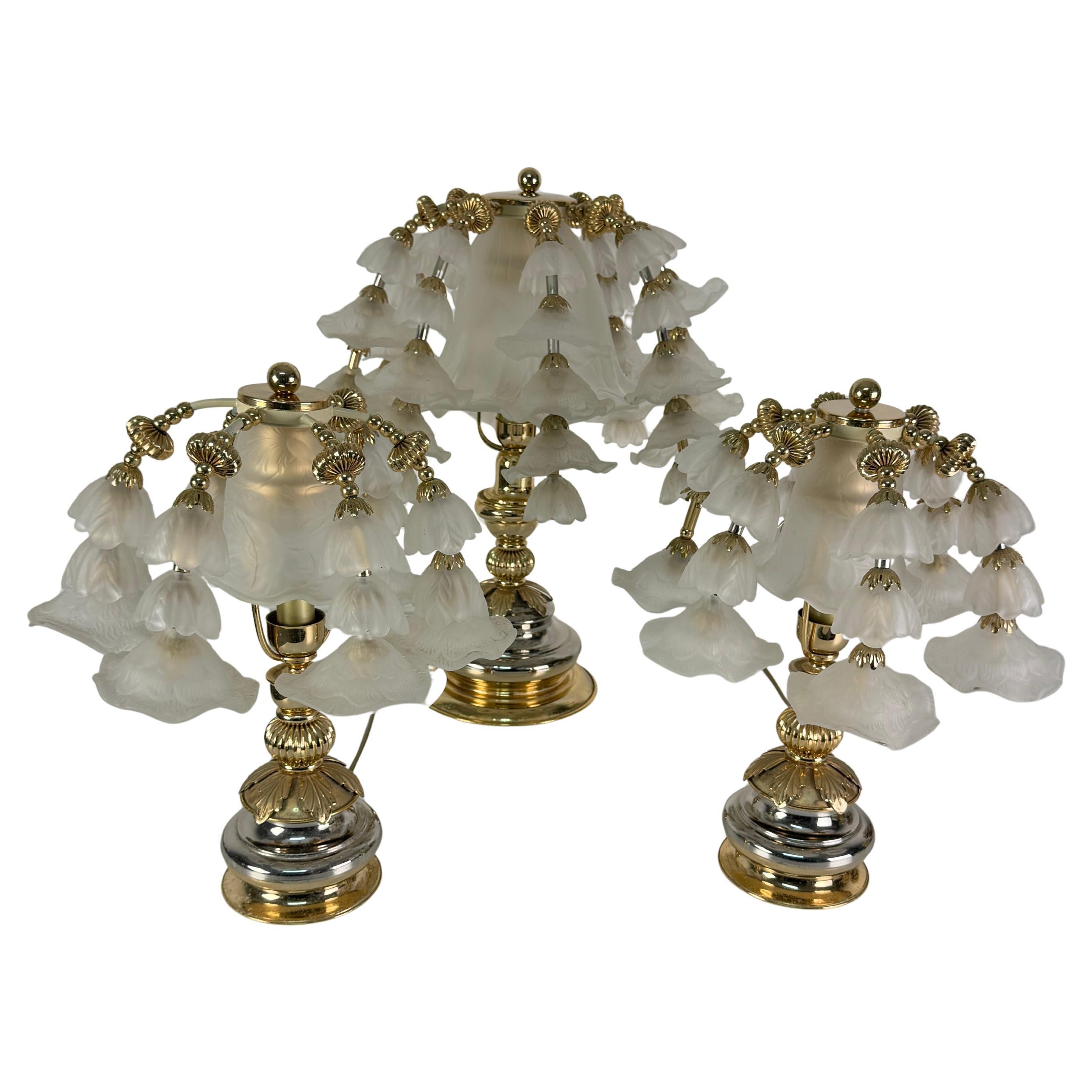 Set of three Hollywood Regency Bedroom Table Lamps, attributed to Banci, 1980s For Sale