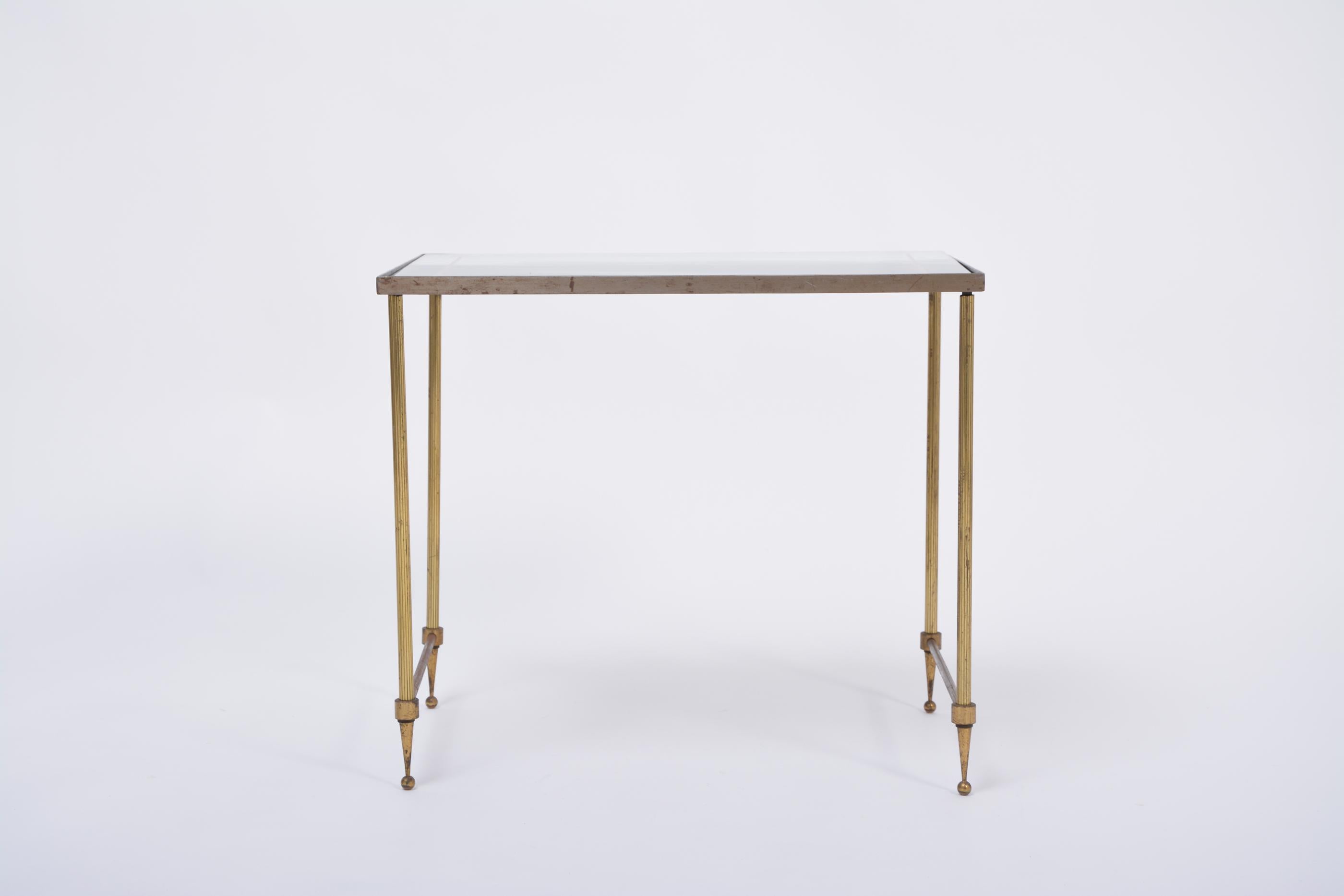 Set of Three Hollywood Regency Brass an Glass Nesting Tables Maison Jansen Style For Sale 8