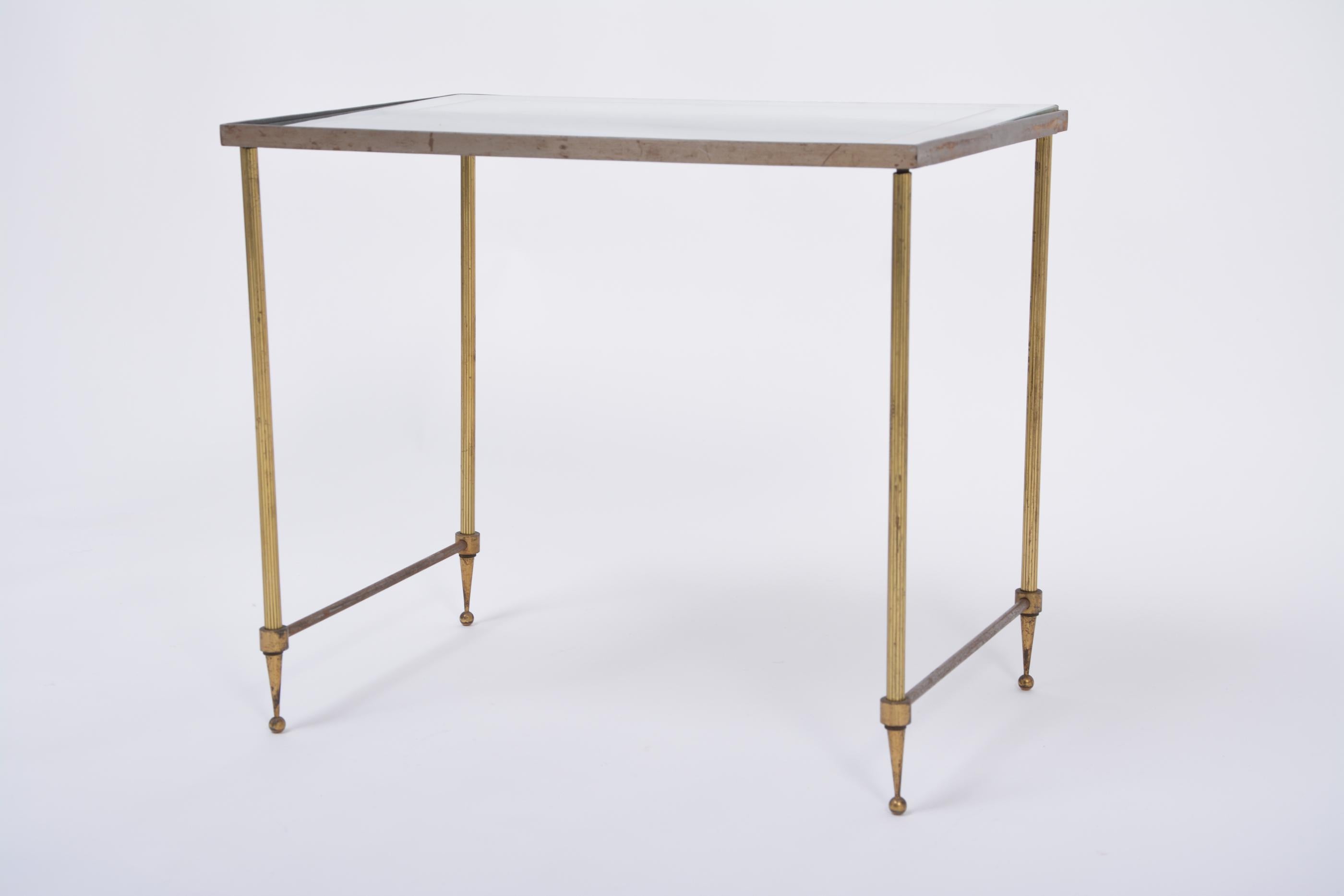 Set of Three Hollywood Regency Brass an Glass Nesting Tables Maison Jansen Style For Sale 11