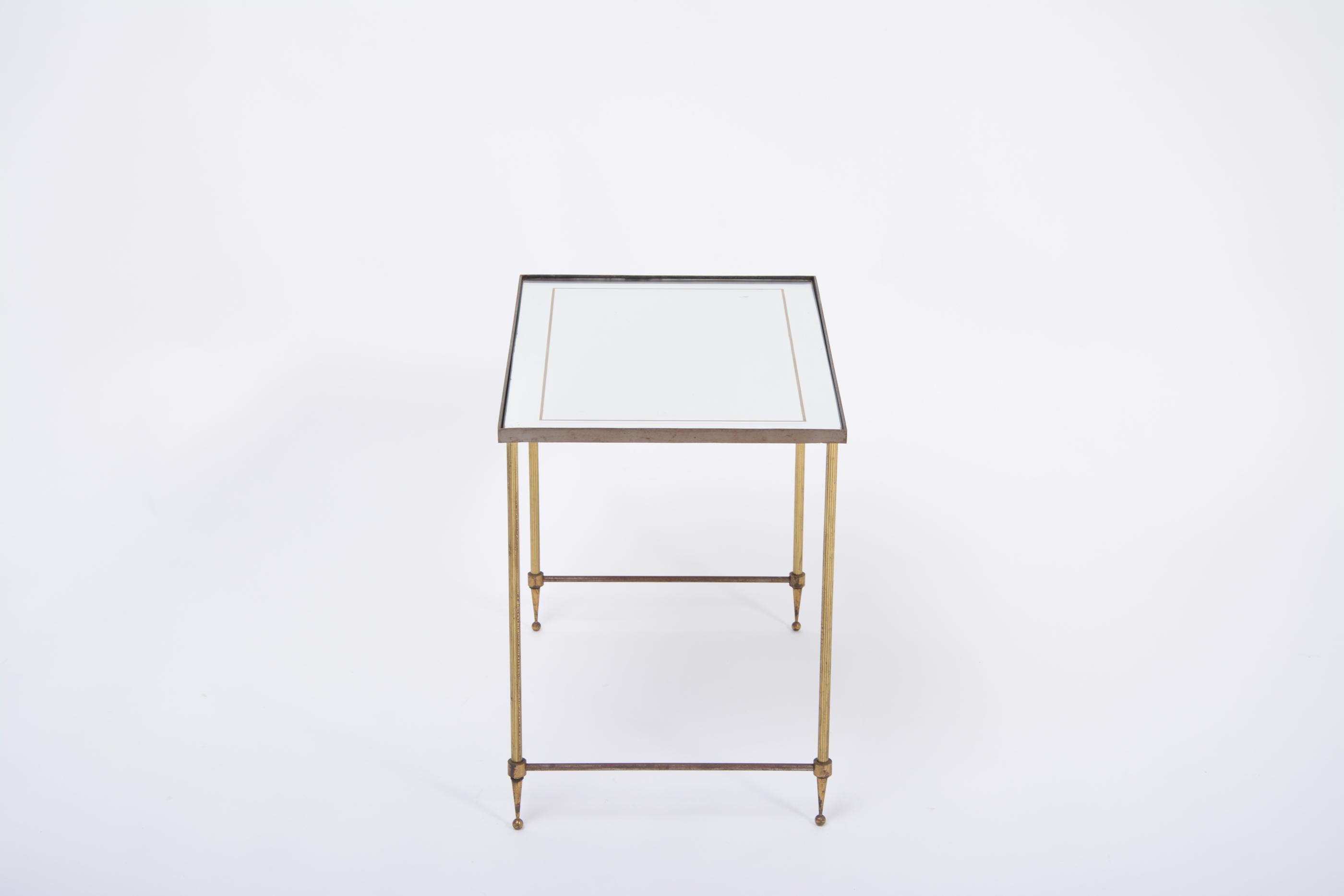 Set of Three Hollywood Regency Brass an Glass Nesting Tables Maison Jansen Style For Sale 3