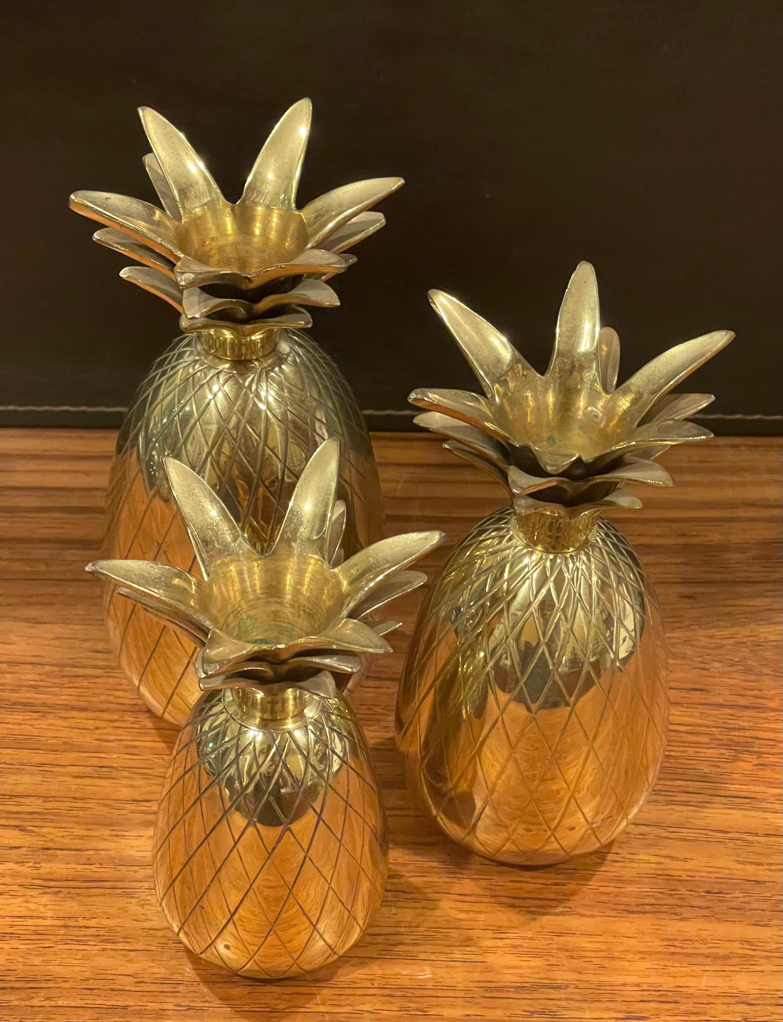 Set of Three Hollywood Regency Brass Pineapple Candle Holders 4