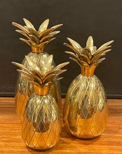 Set of Three Hollywood Regency Brass Pineapple Candle Holders