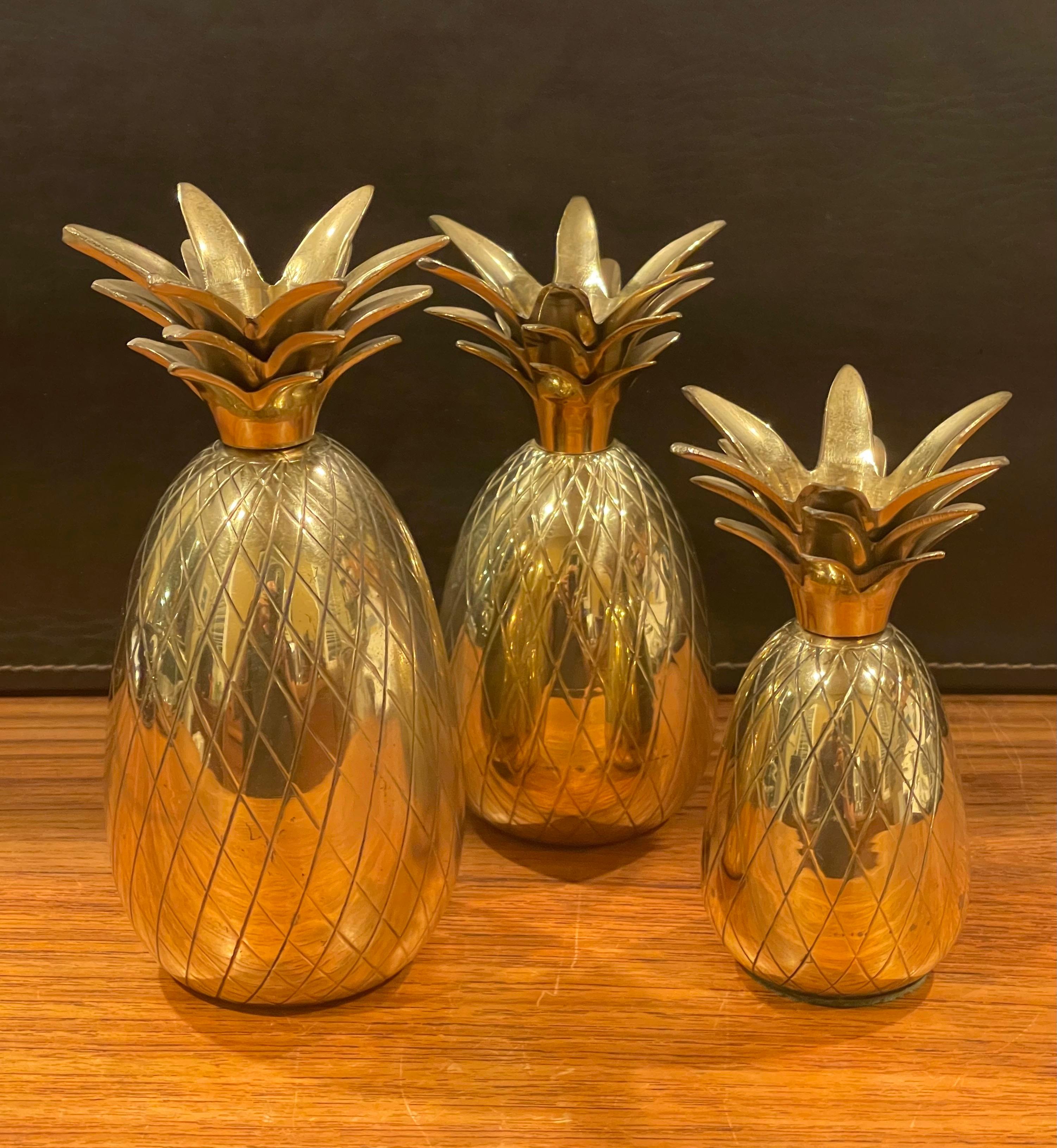 American Set of Three Hollywood Regency Brass Pineapple Candle Holders