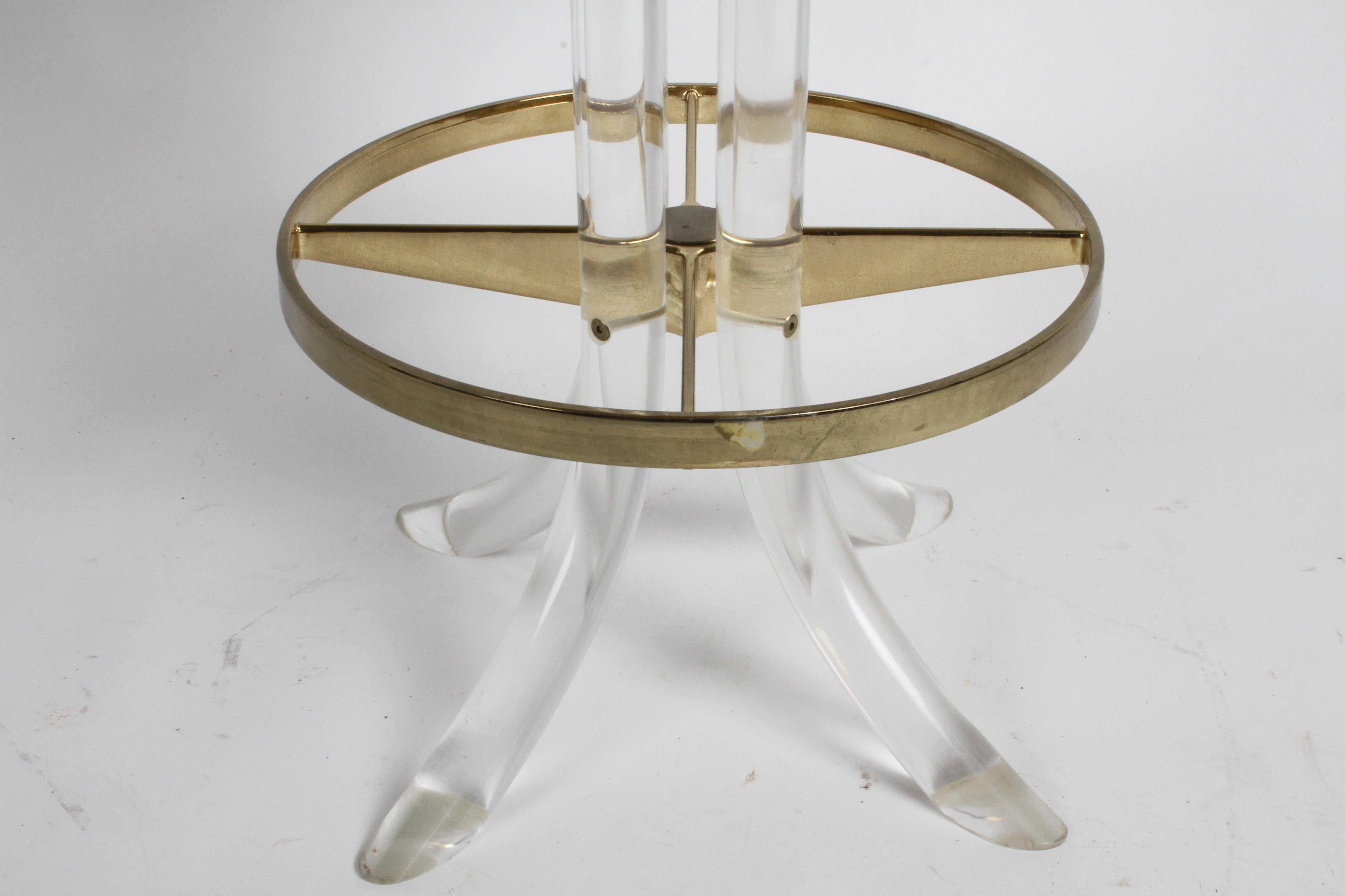Late 20th Century Set of Three Hollywood Regency Lucite with Brass Swivel Bar Stools by Hill MFG