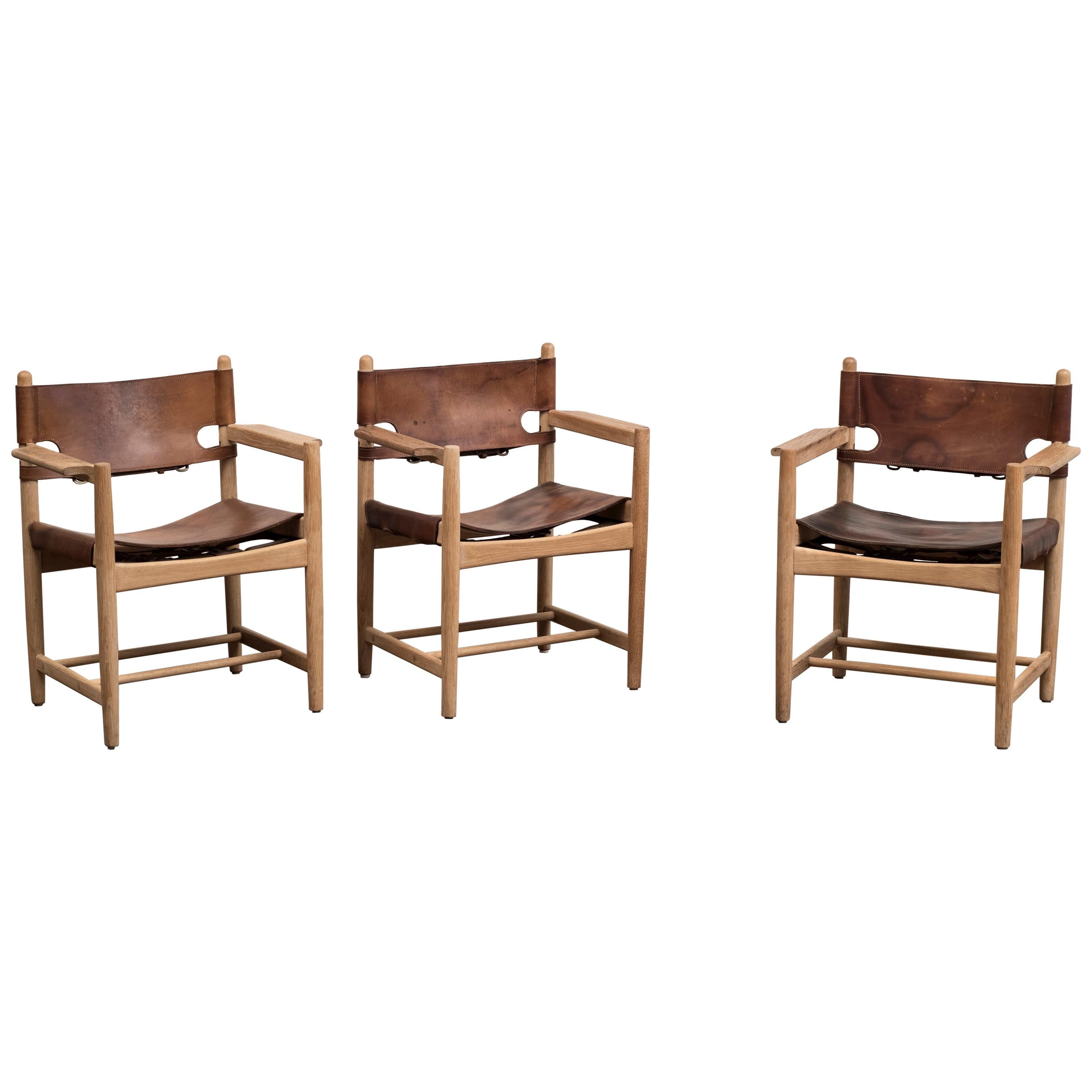 Set of Three Hunting Armchairs Chairs by Borge Mogensen for Fredericia, Denmark
