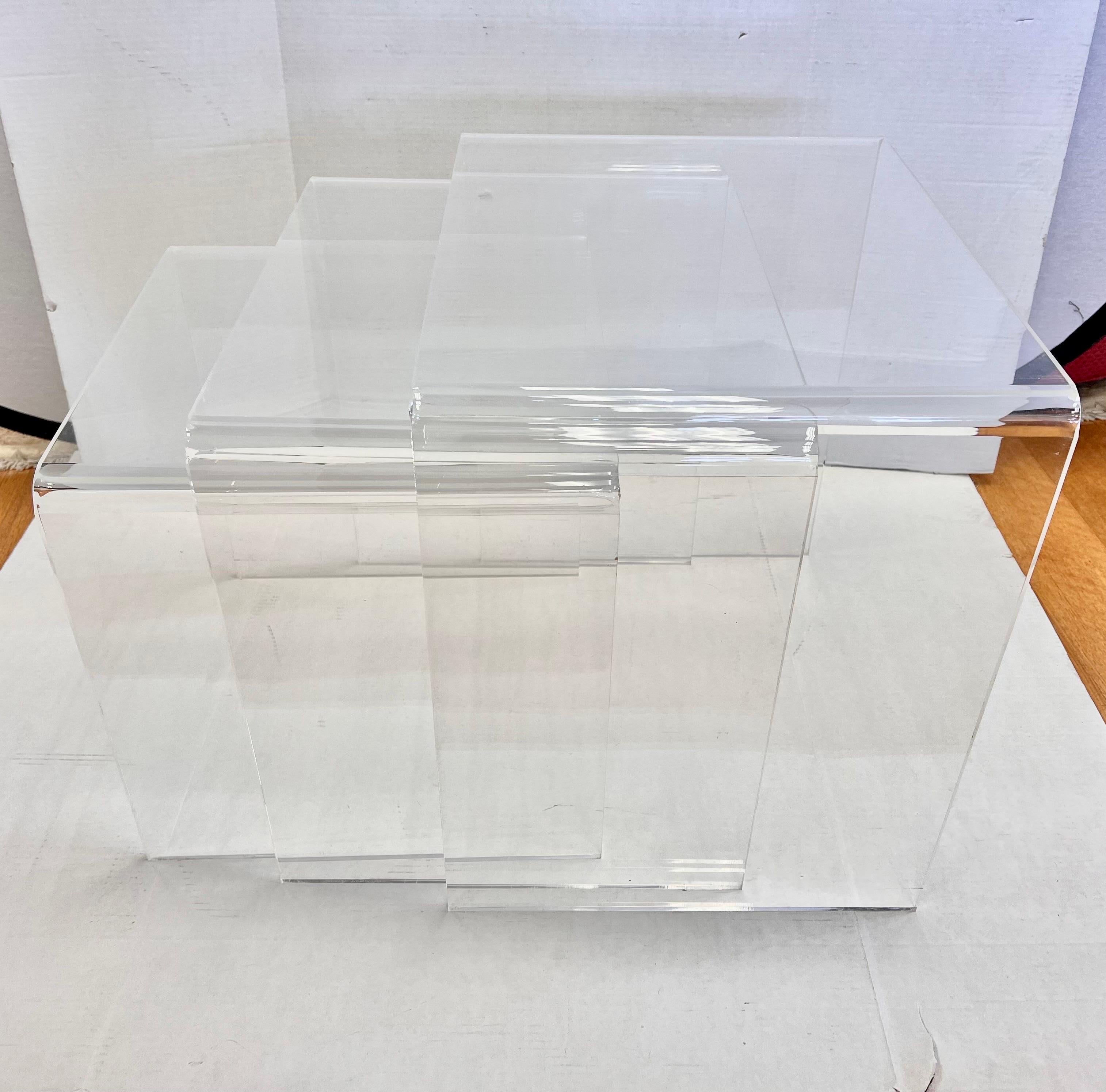American Set of Three Iconic Midcentury Lucite Acrylic Waterfall Nesting Tables