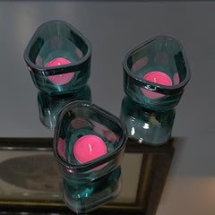 HOLIDAY GIFT - Set of Three Iittala Candle Holders, Votives, Sea-blue Crystal