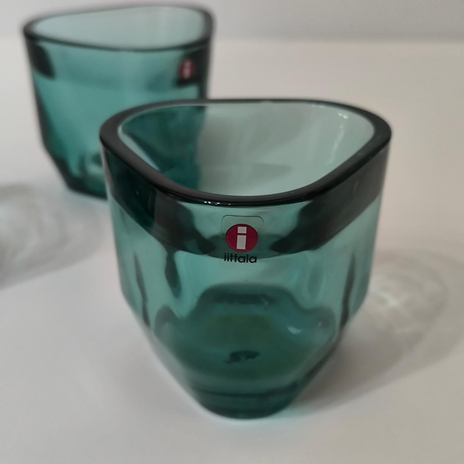 Set of Three Iittala Candle Holders, Votives, Sea-blue Crystal For Sale 2