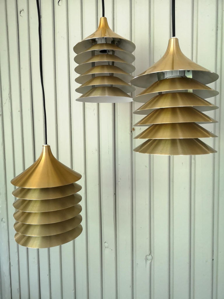 Set of Three Ikea "Duett" Brass Hanging Lights, Bent Boysen, Ikea 1970s
