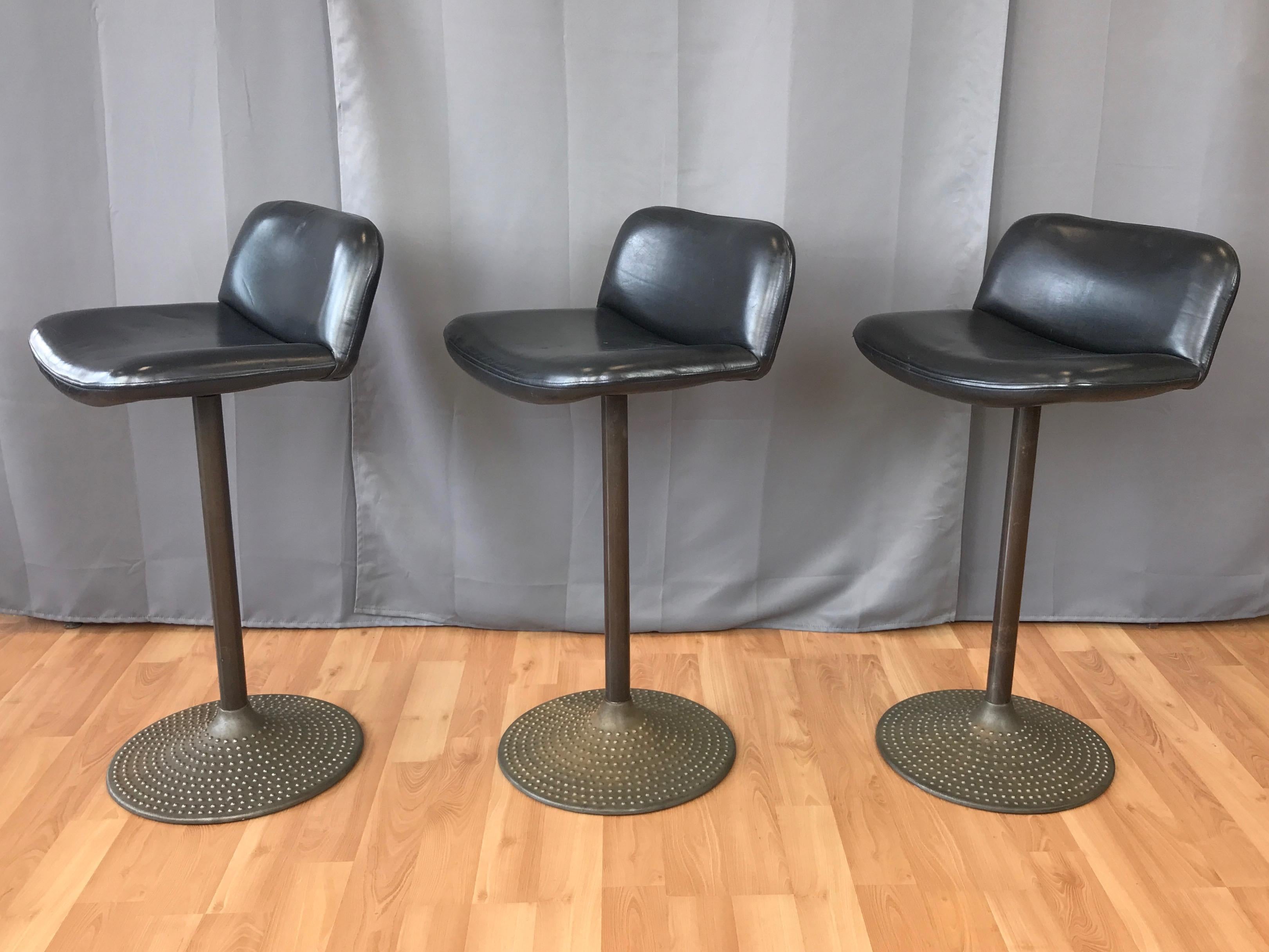 Scandinavian Modern Set of Three Ilmari Tapiovaara Caribe Swivel Barstools