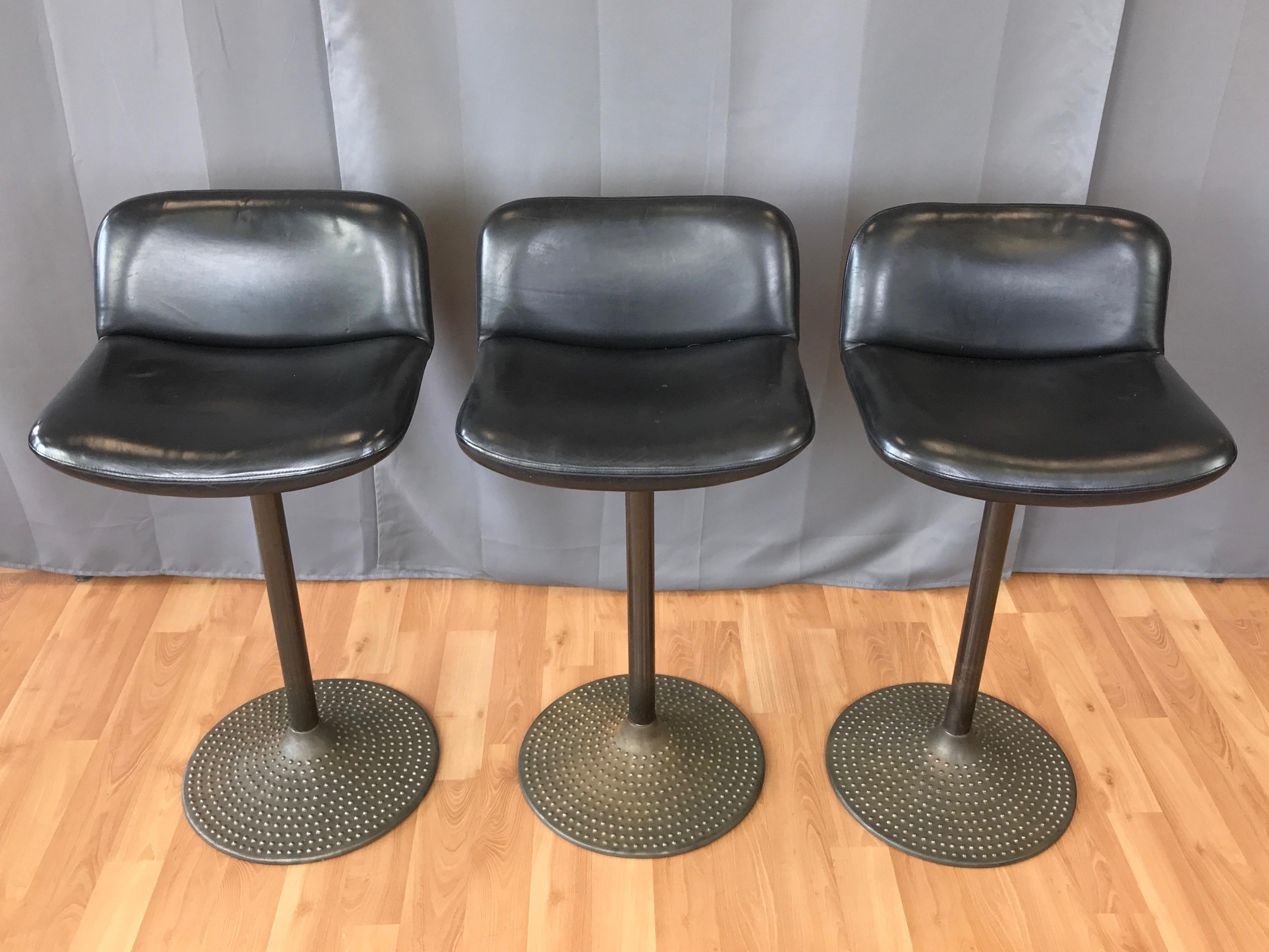 Set of Three Ilmari Tapiovaara Caribe Swivel Barstools In Good Condition In San Francisco, CA