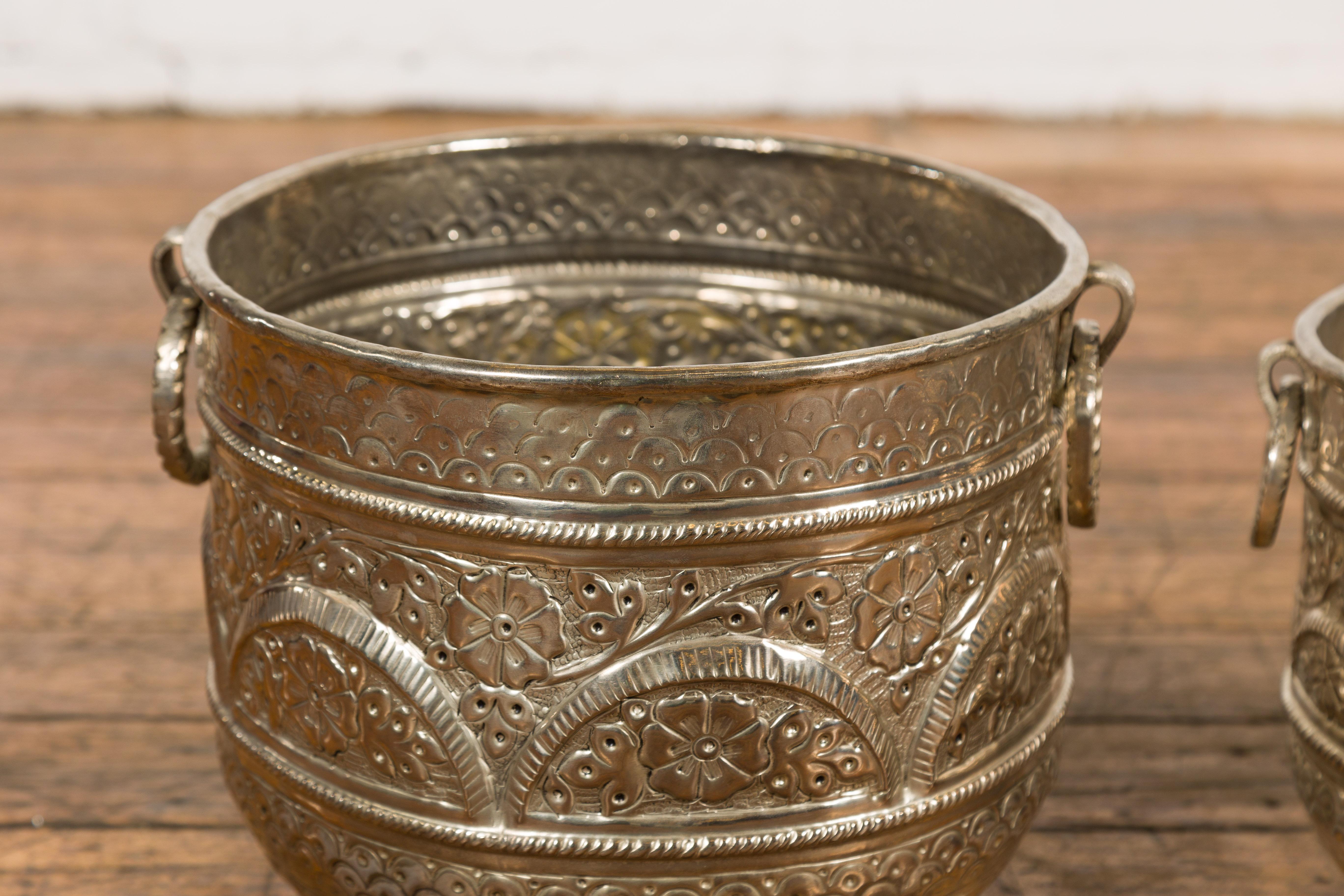 20th Century Set of Three Silver Nested Brass Planters For Sale
