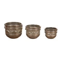 Set of Three Silver Nested Brass Planters