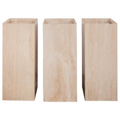 Set of Three Indoor Travertine Planters, Italy, 1970s