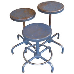 Set of Three Industrial Adjustable Adjusto Steel Counter or Table Stools