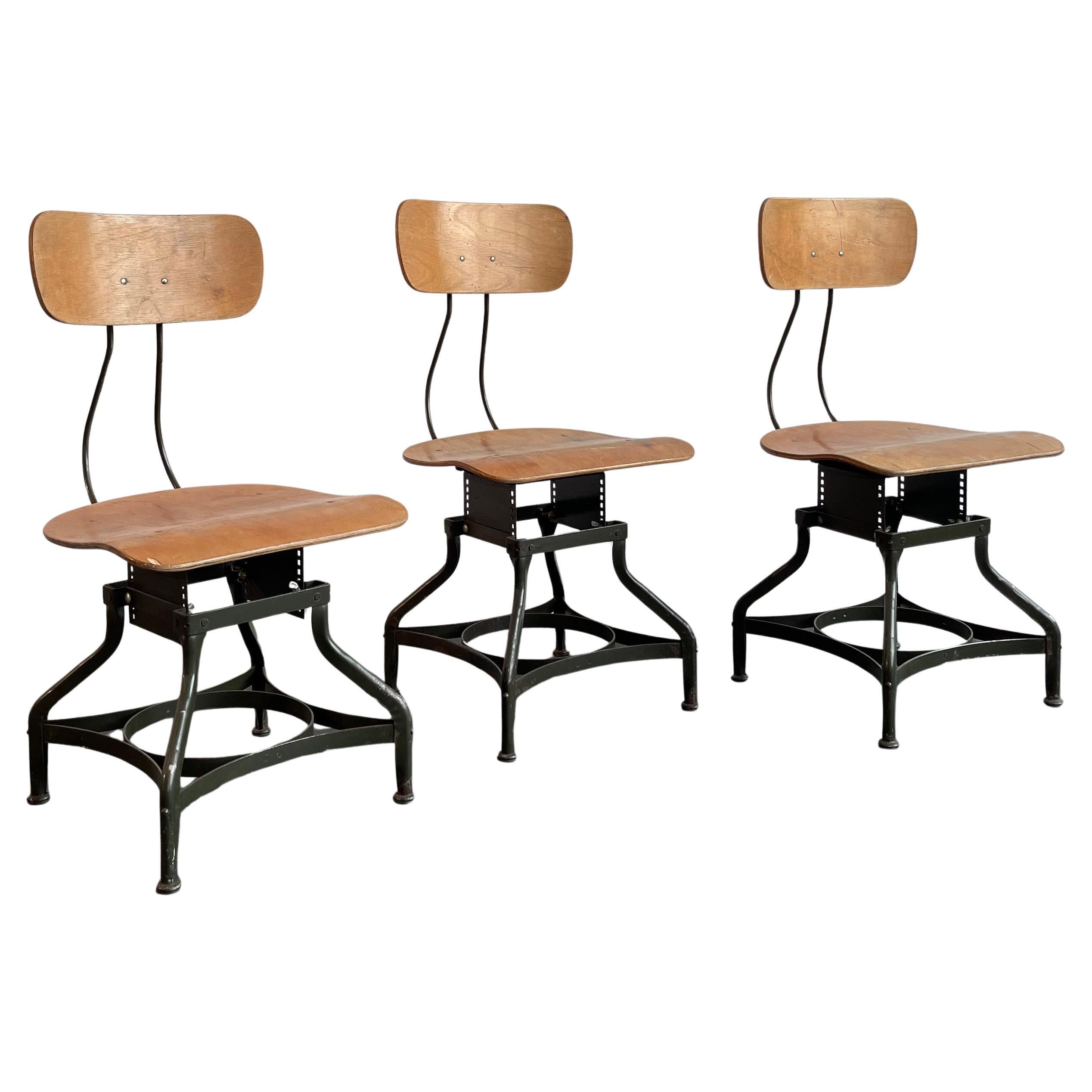 Set of Three Industrial Adjustable Shop Chairs By Toledo Metal Furniture Co.