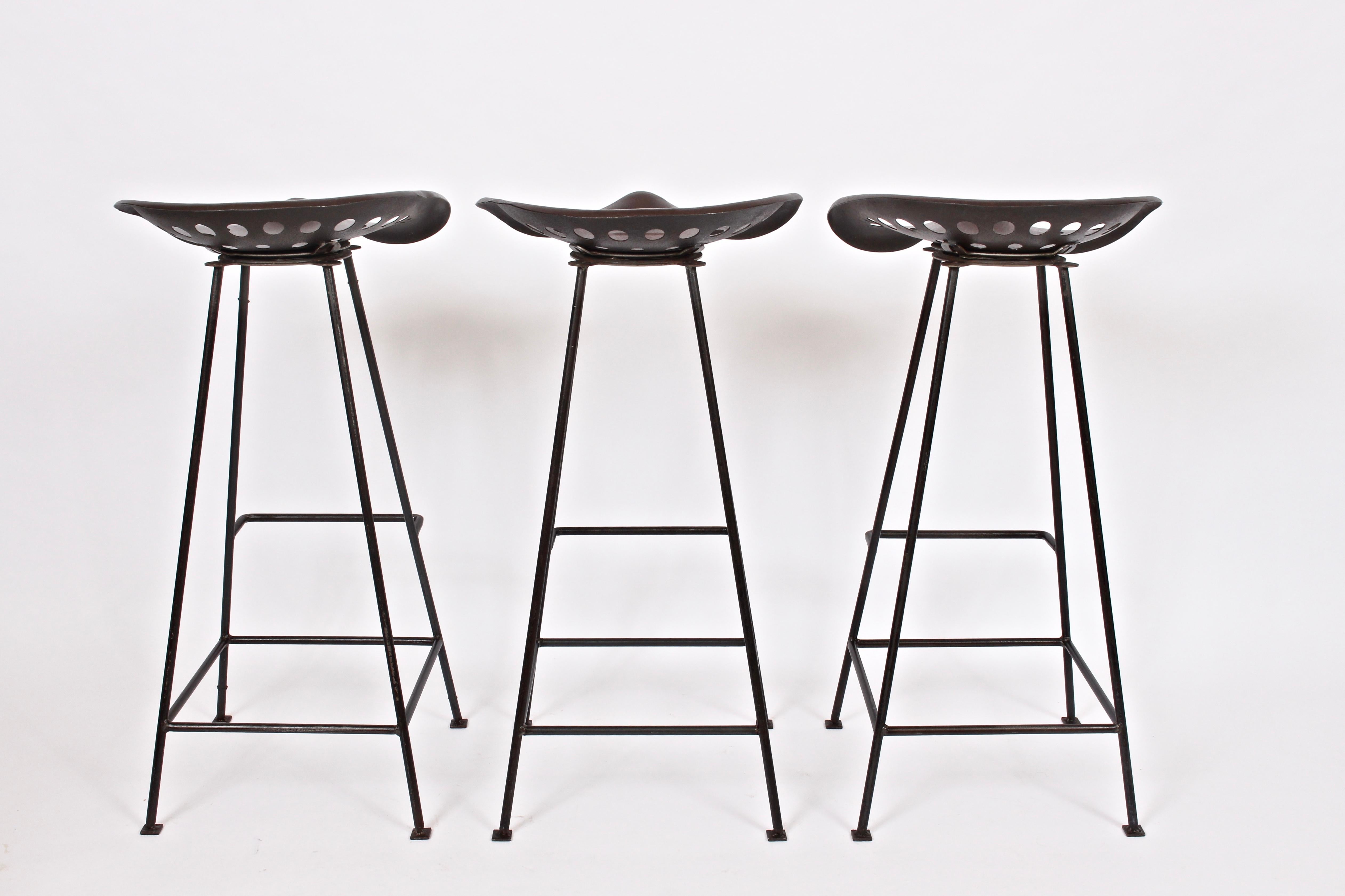 Set of Three Industrial Modern Tractor Seat Swivel Stools, 1950s 2