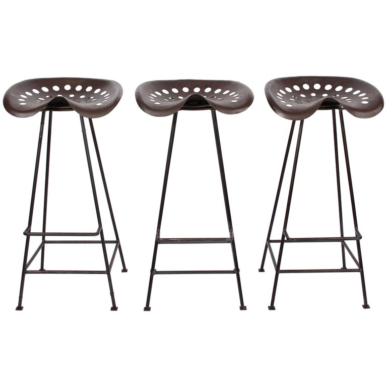 Set Of Three Industrial Modern Tractor, Tractor Chair Bar Stools