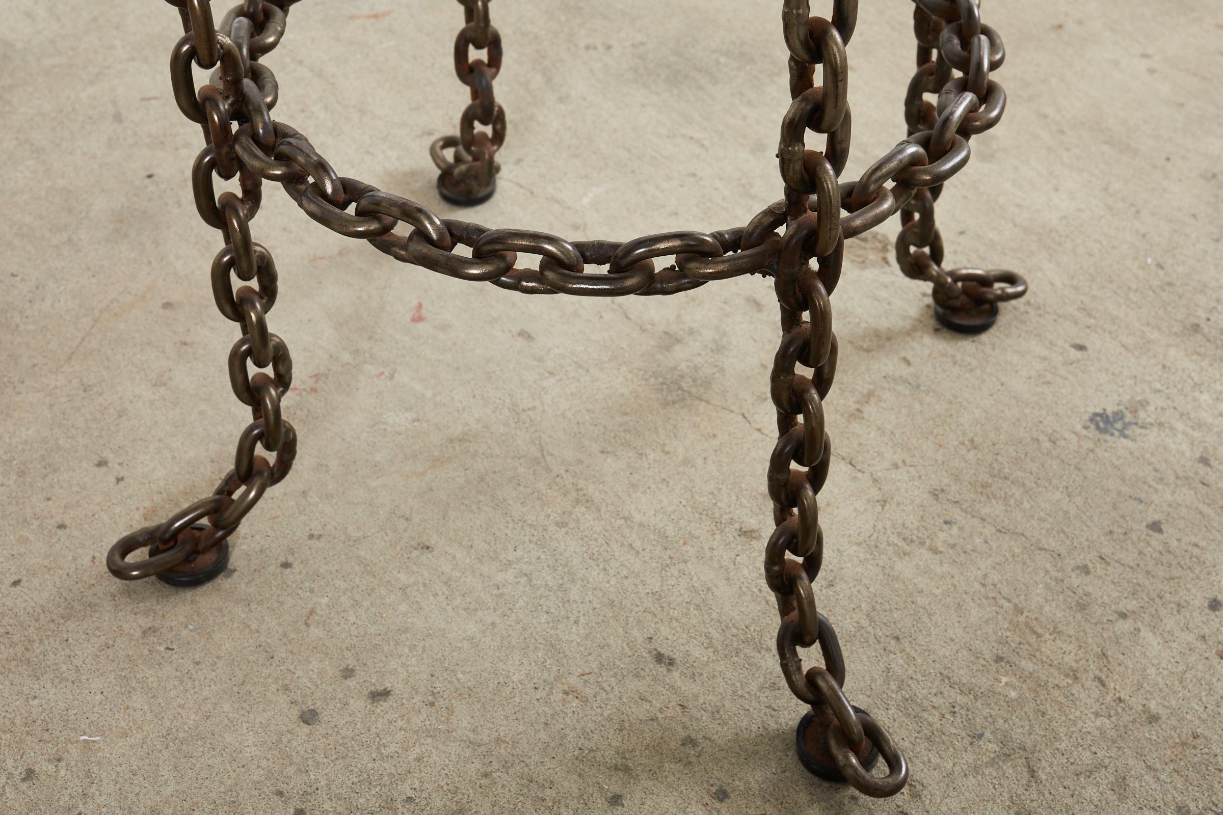 Set of Three Industrial Style Chain Link Swivel Barstools For Sale 6