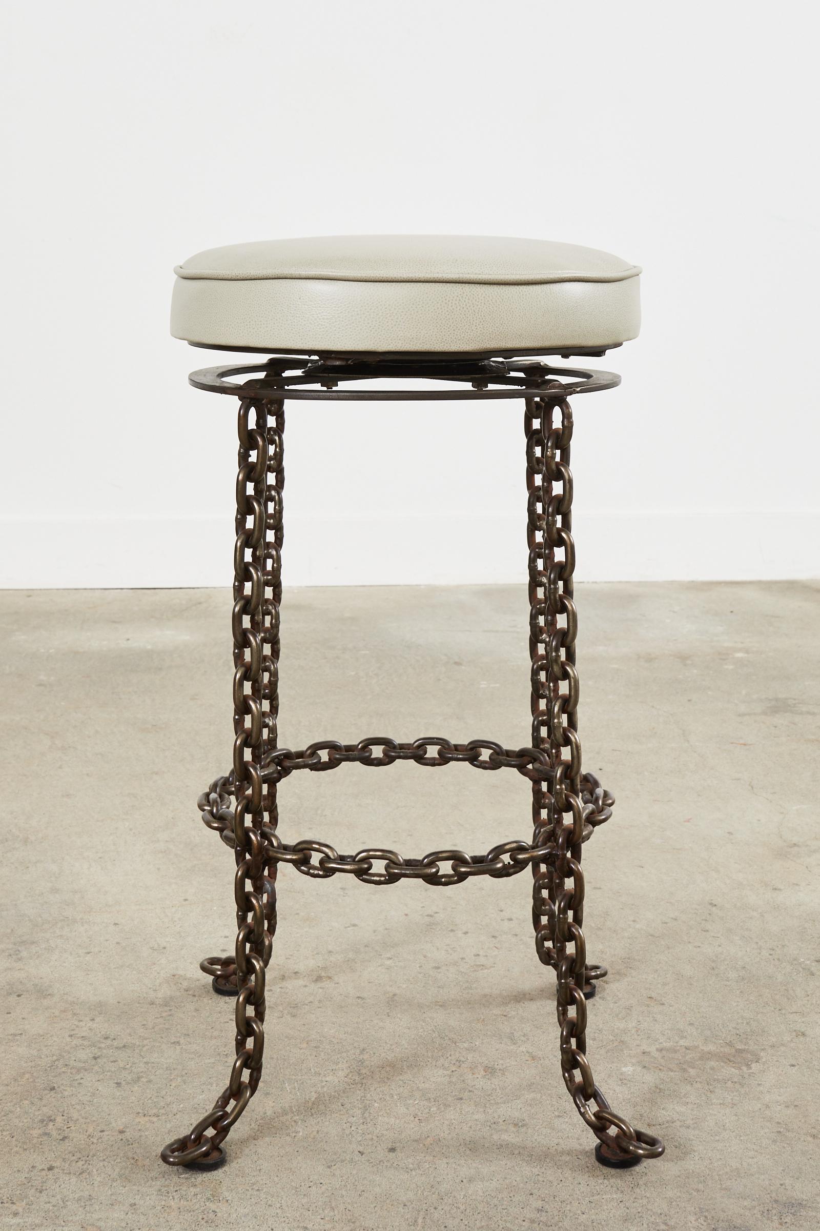 20th Century Set of Three Industrial Style Chain Link Swivel Barstools For Sale