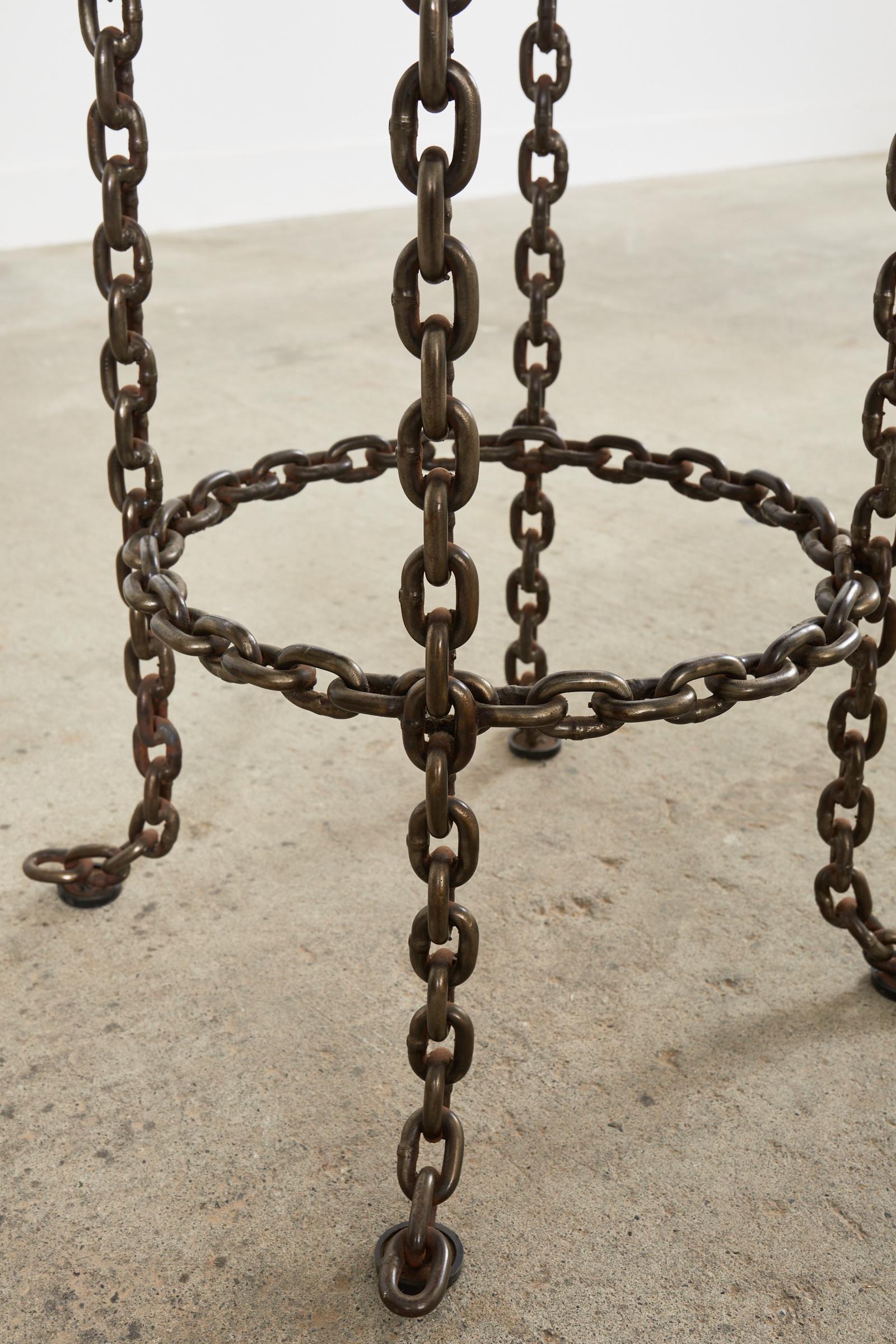Steel Set of Three Industrial Style Chain Link Swivel Barstools For Sale