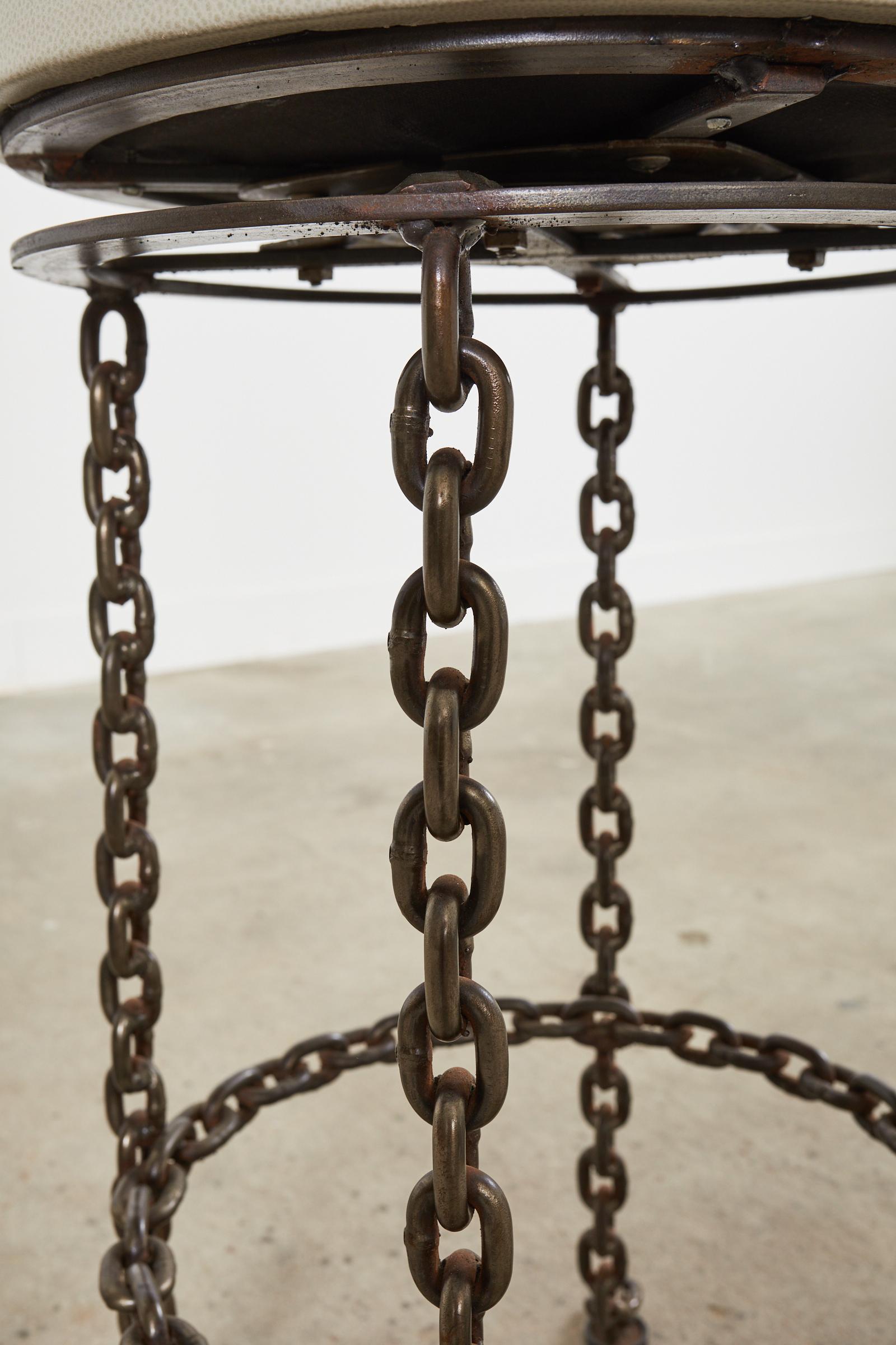 Set of Three Industrial Style Chain Link Swivel Barstools For Sale 1