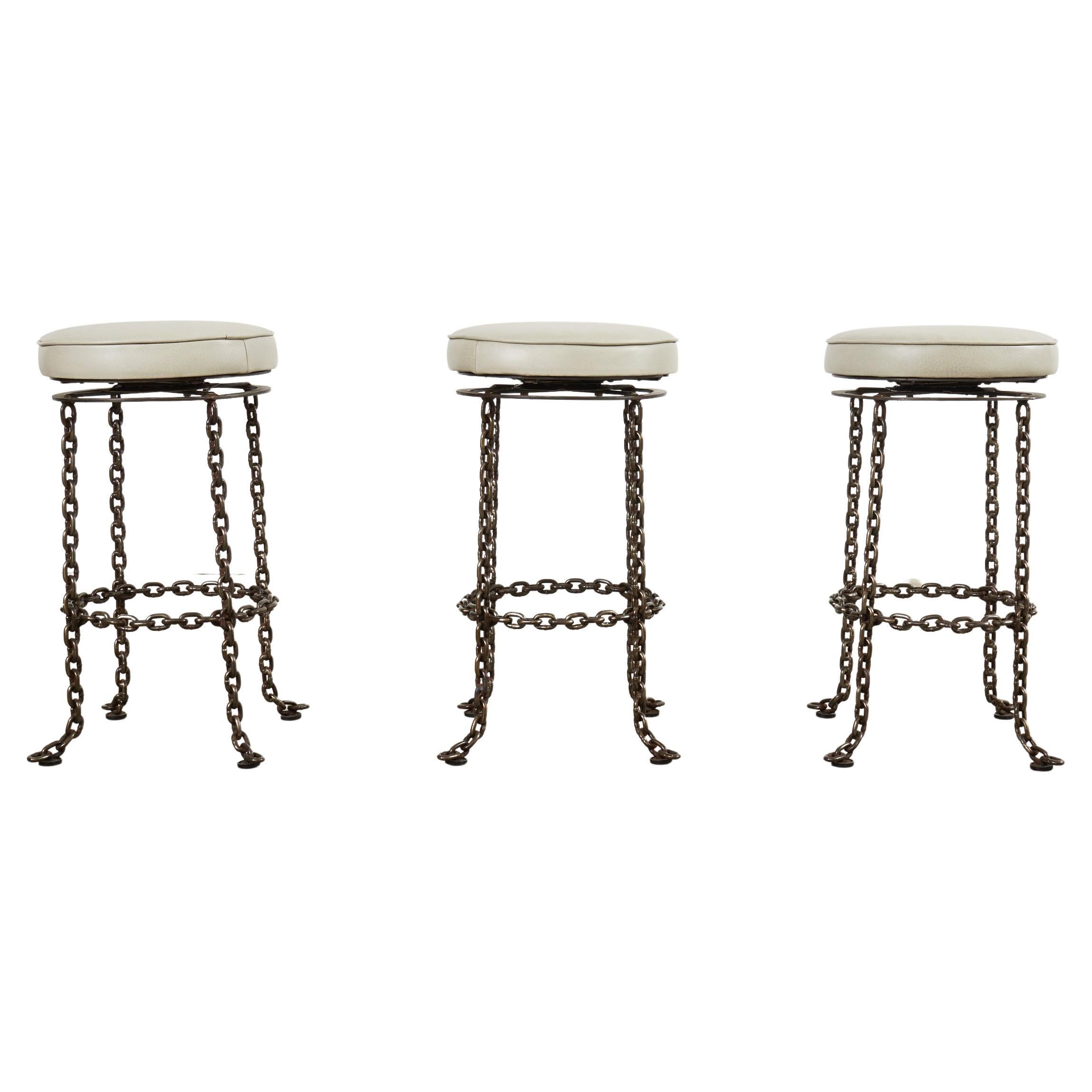 Set of Three Industrial Style Chain Link Swivel Barstools