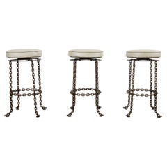 Set of Three Industrial Style Chain Link Swivel Barstools