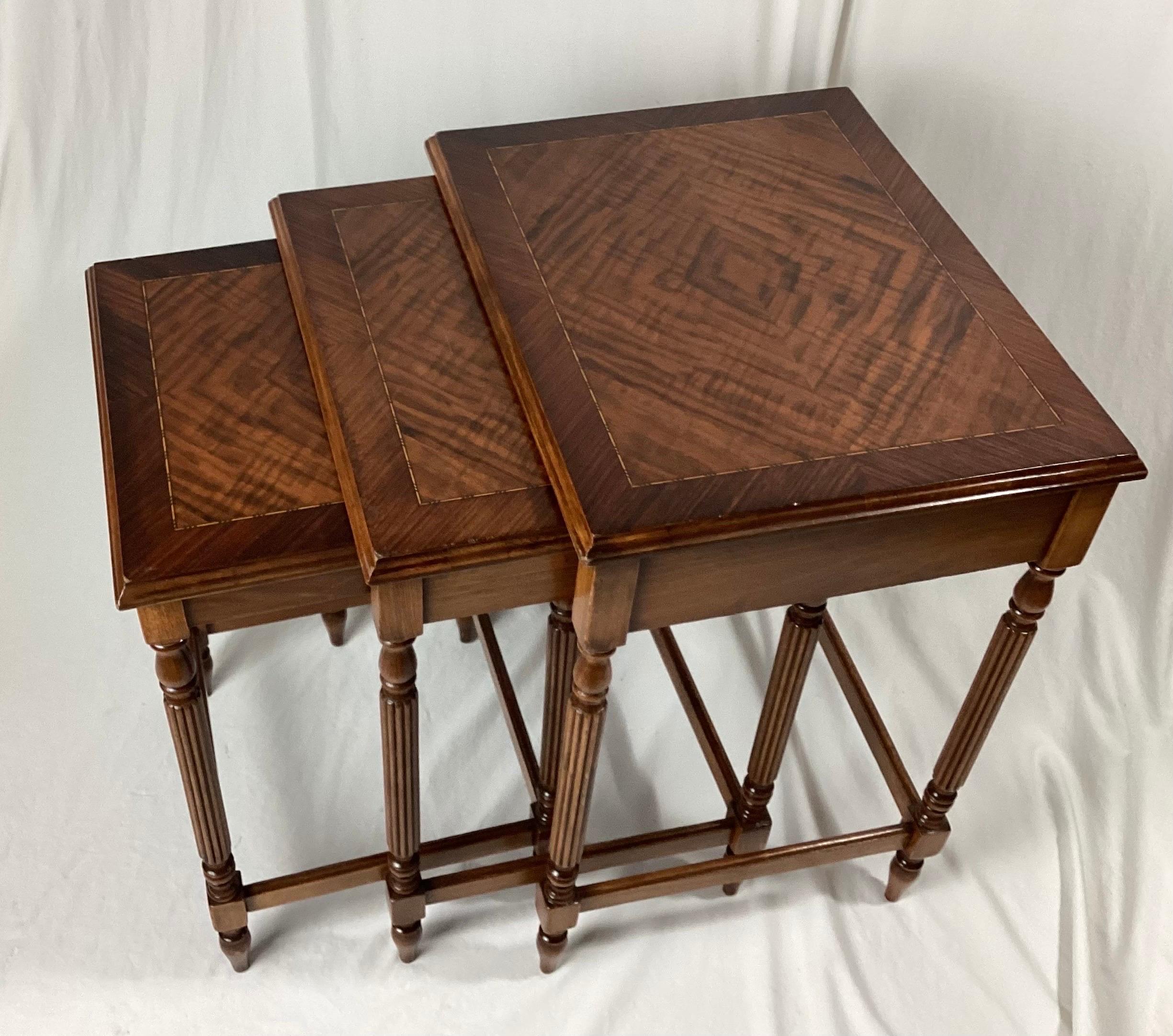 American Set of Three Inlaid Nesting End Side Tables For Sale