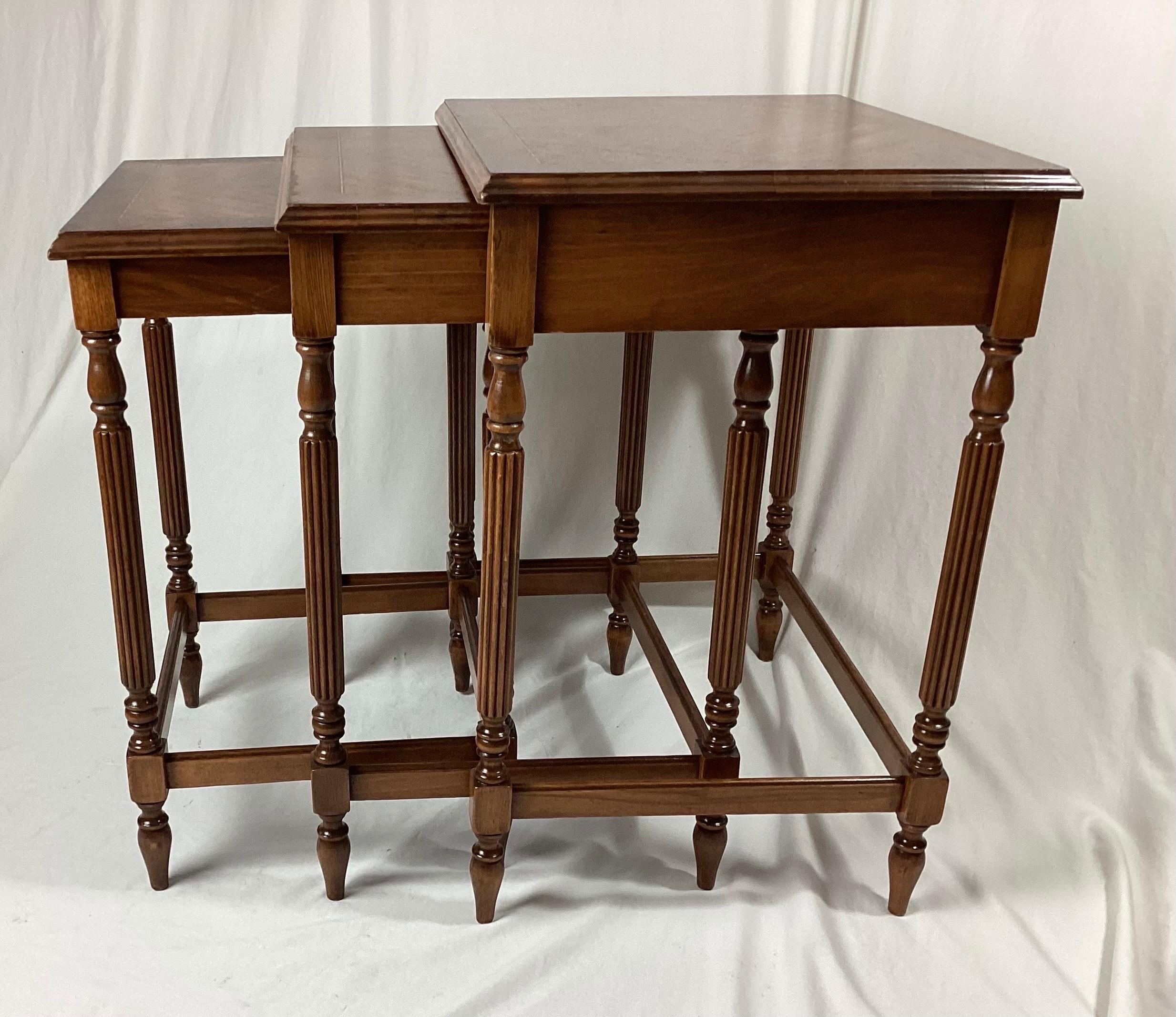 Inlay Set of Three Inlaid Nesting End Side Tables For Sale