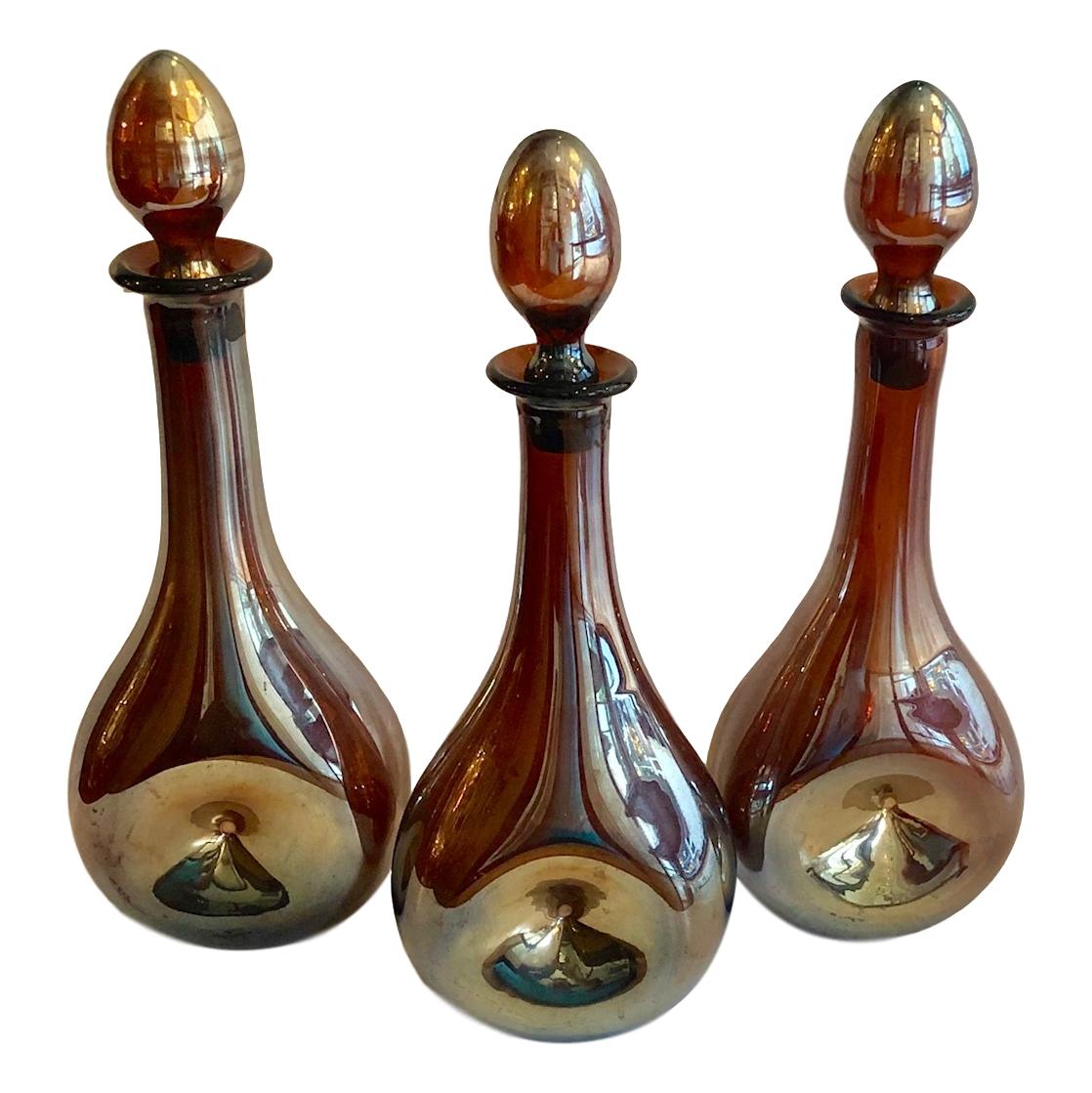 Set of Three Iridescent Glass Bottles, Sold Individually In Good Condition For Sale In New York, NY