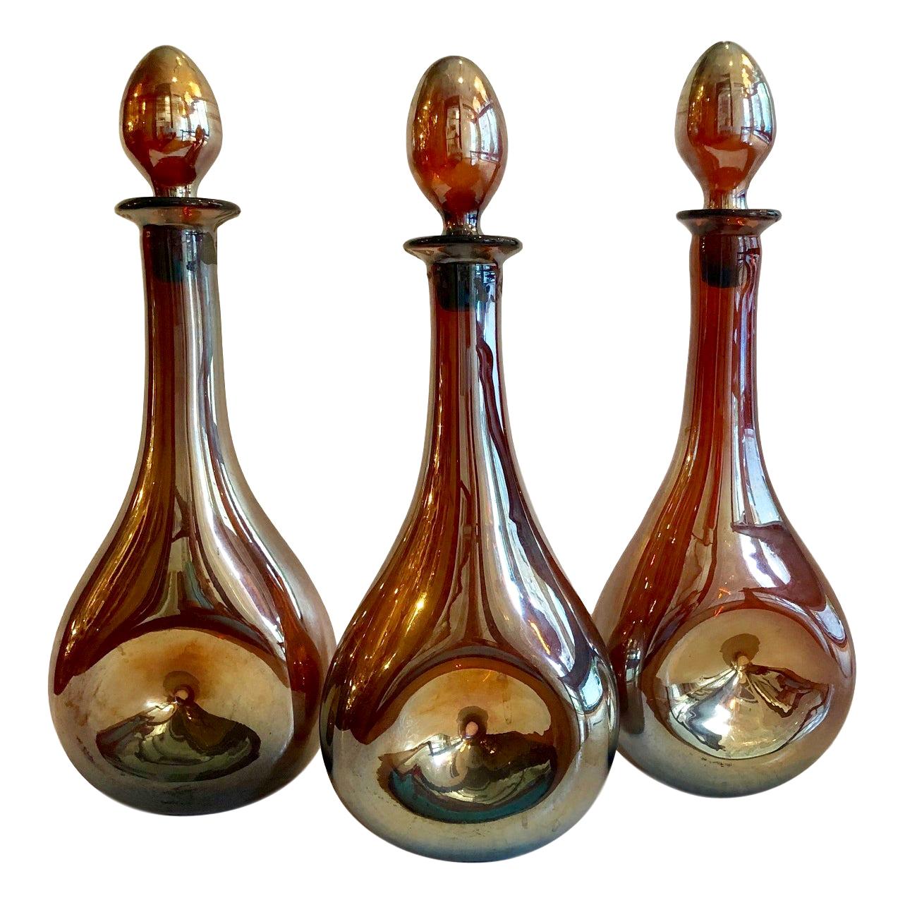 Set of Three Iridescent Glass Bottles, Sold Individually For Sale