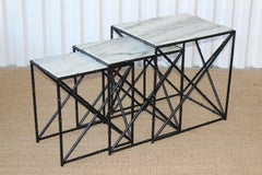 Set of Three Iron and Marble Bamboo Motif Nesting Tables, 1960s