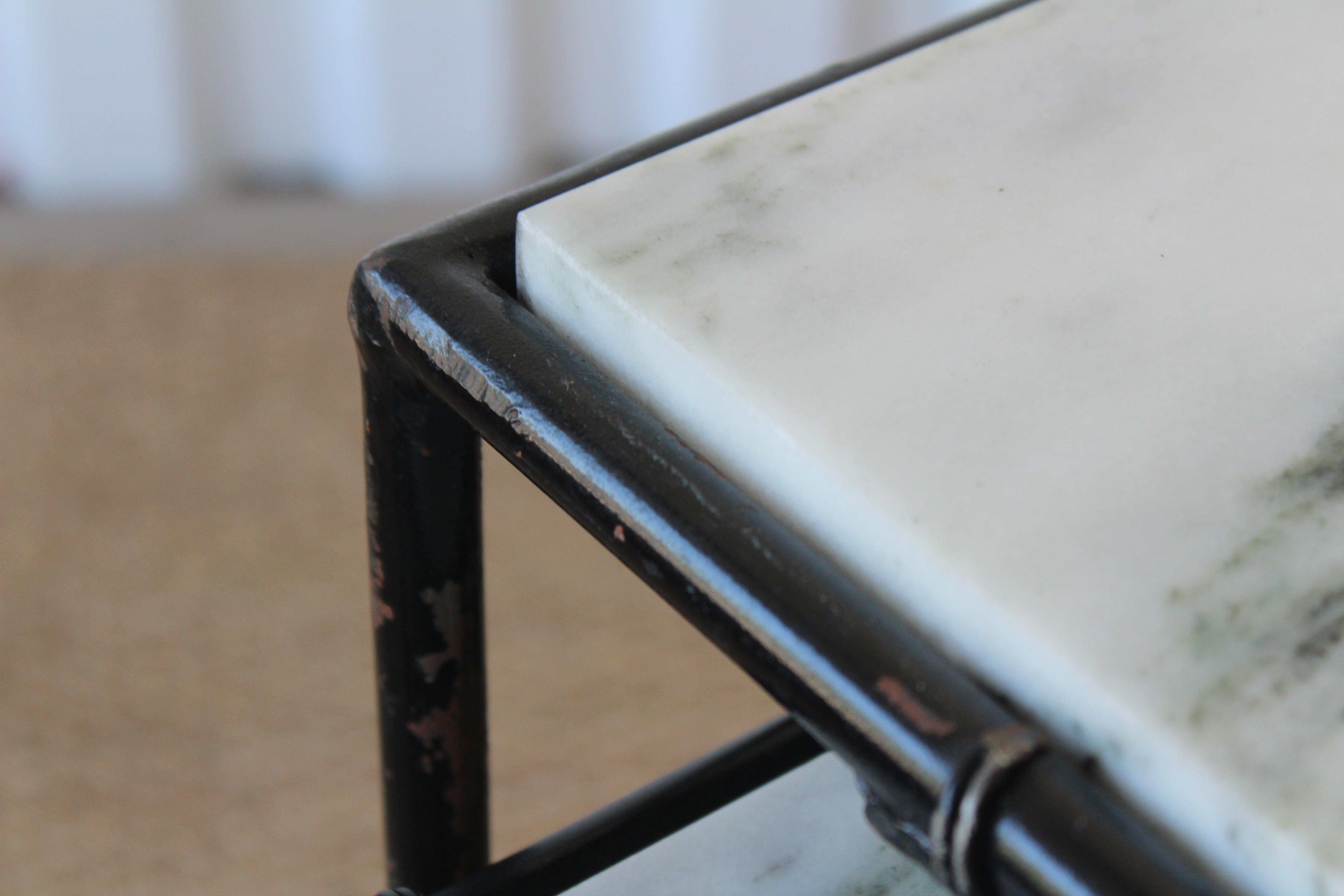 Mid-20th Century Set of Three Iron and Marble Bamboo Motif Nesting Tables, 1960s