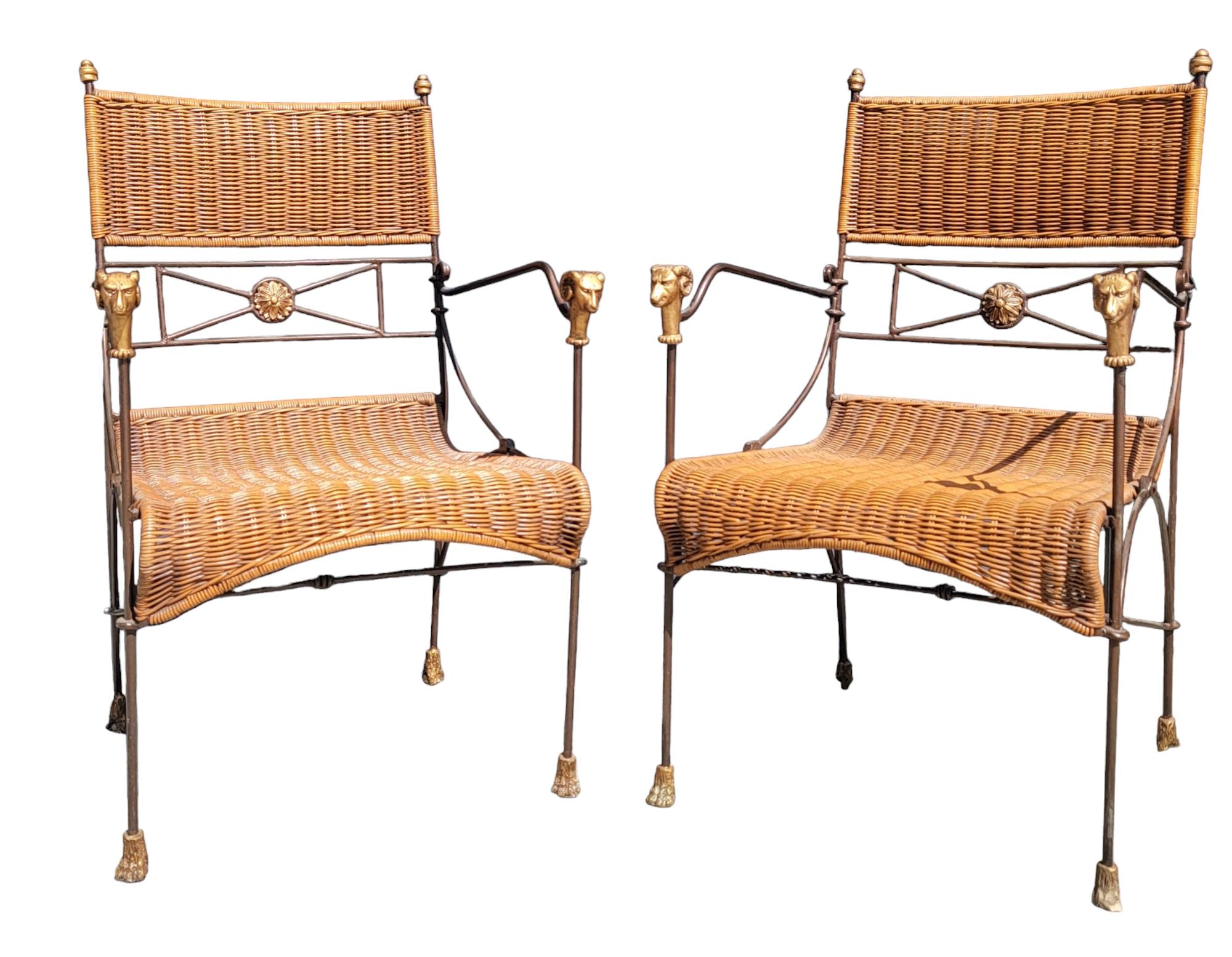 Set of Three Iron And Wicker Settee And Chair By Giacometti  For Sale 3