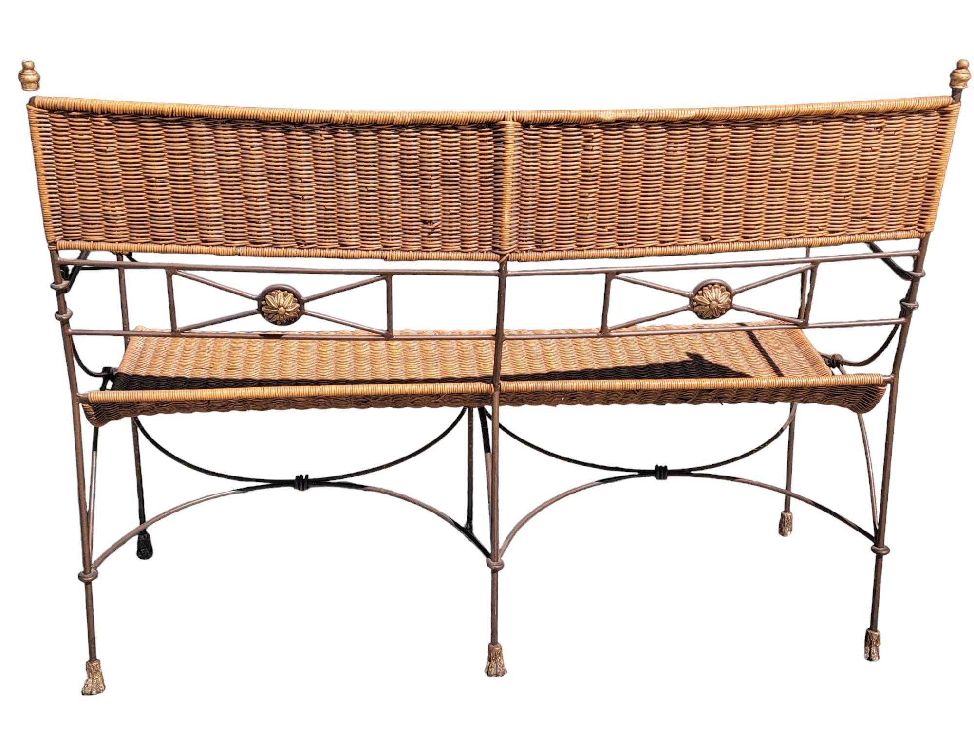 French Set of Three Iron And Wicker Settee And Chair By Giacometti  For Sale