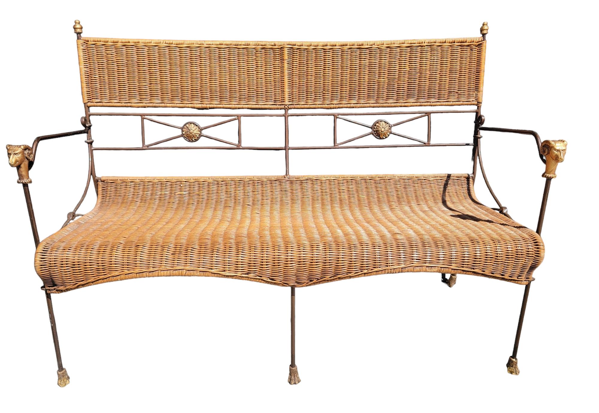 Set of Three Iron And Wicker Settee And Chair By Giacometti  In Good Condition For Sale In Pasadena, CA