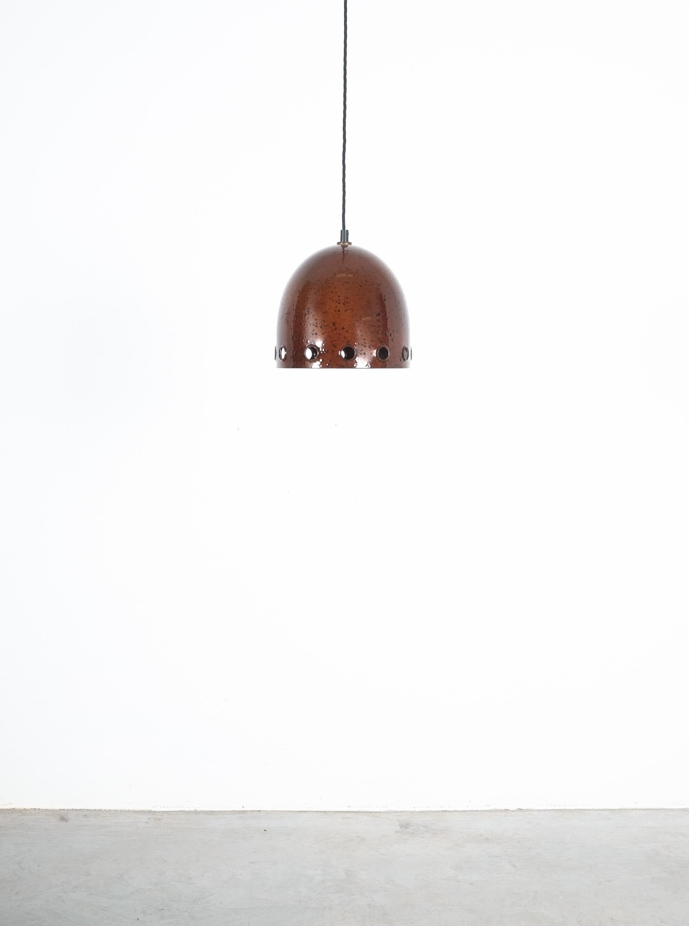 Set of Three Iron Rust Glaze Pendant Lamps, Germany Midcentury For Sale 3